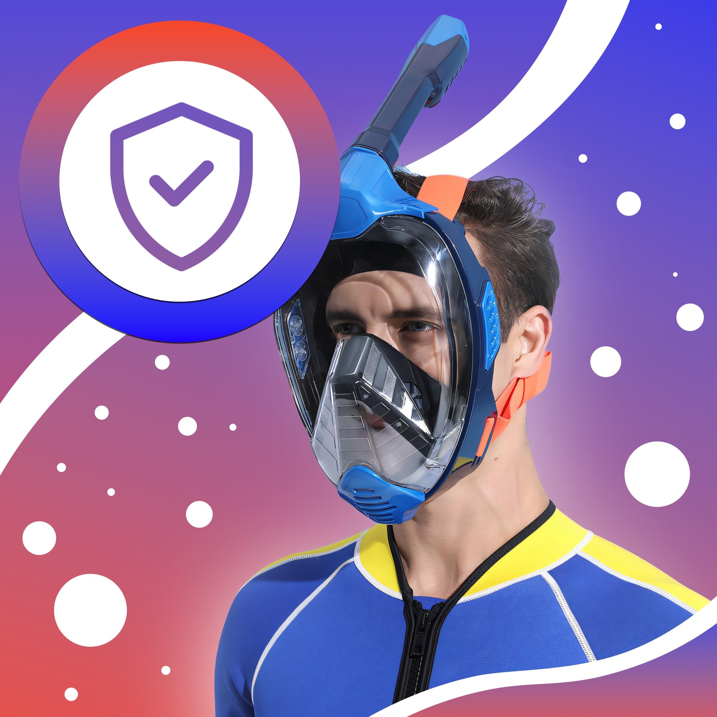 Retoo Máscara de esnórquel, máscara completa para adultos y niños, tecnología L XL, antivaho, antifugas, máscara completa con campo de visión de 180°, gafas de buceo con cámara de ajuste, set de