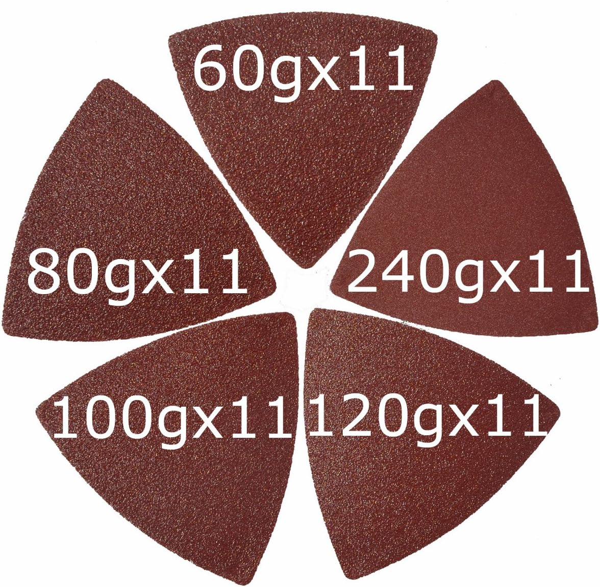 XXGO Triangular Oscillating Multi Tool Sanding Pads 3-1/8 Inch 80mm Assorted Grit 60/80/100/120/240 Grits Pack of 55 Pcs No.XG5501 - 