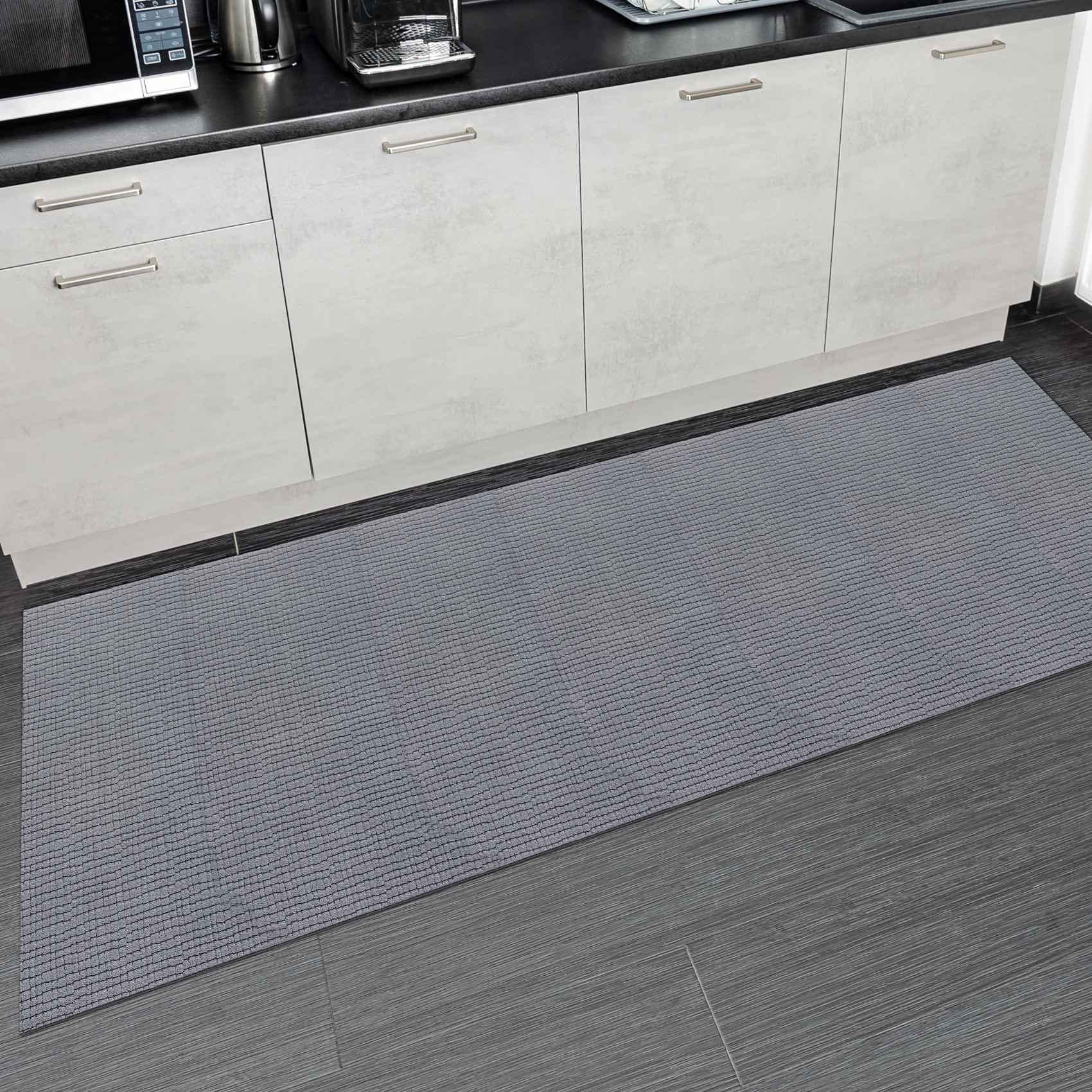 ANRO Teppich Läufer Flur Küchenteppich Schmutzfangmatte Sauberlaufmatte rutschfest Velours Grau 65x500cm Modern