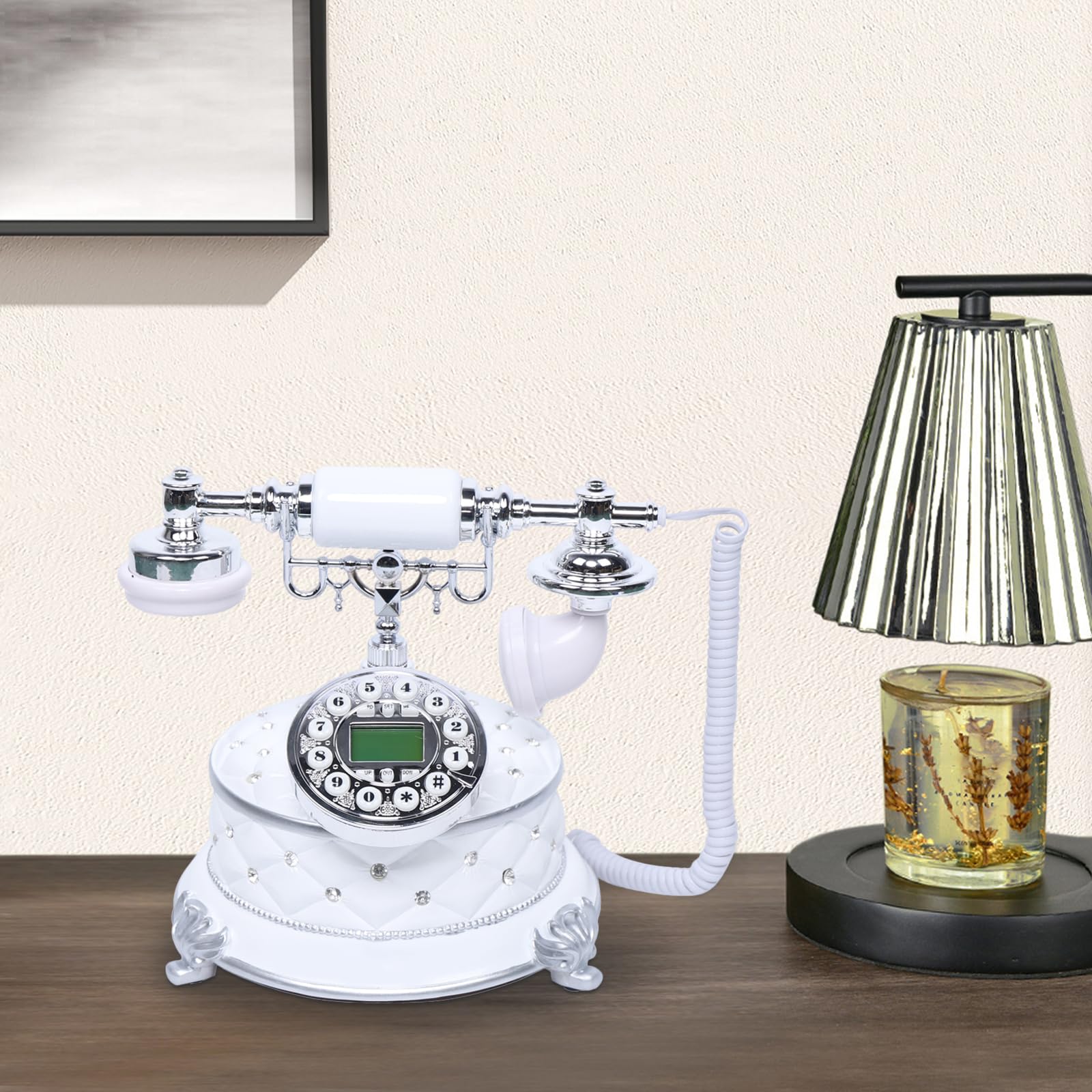 Telefon w stylu retro, biały, bezprzewodowy telefon domowy, nostalgiczny telefon z przyciskami, wielofunkcyjny telefon stacjonarny do domu, nadaje się do salonu, szafki nocne w sypialni, gabinecie i