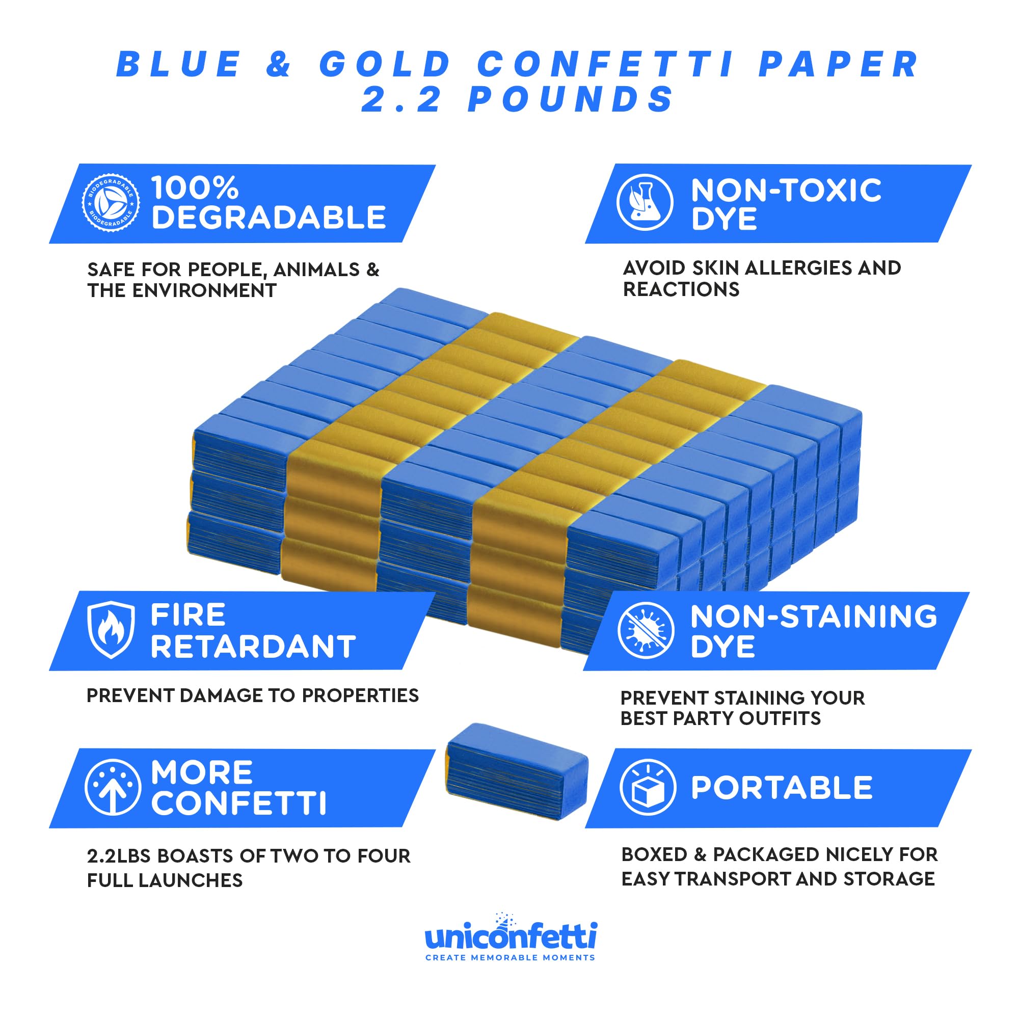 JAPJA Konfetti-Papier, Blau und Gold, 1 kg, biologisch abbaubares Seidenpapier, Regenbogen-leicht, fleckenfreies Papier, für Veranstaltungen, Handwerk, Dekorationen