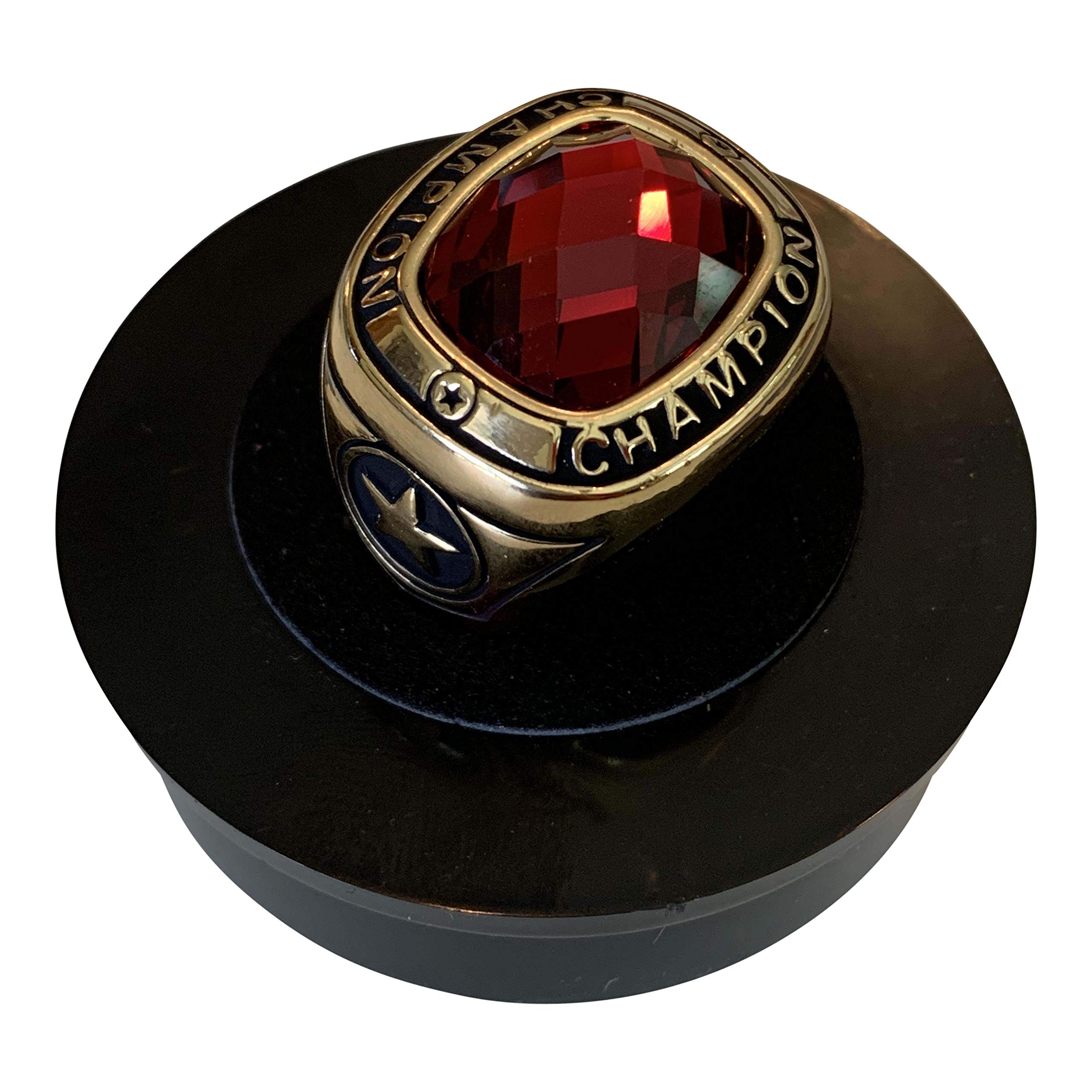 Express Medals Champion Red MVP All Star Trophy Ring with Award Display Stand Case and Neck Display Ball Style Chain 11