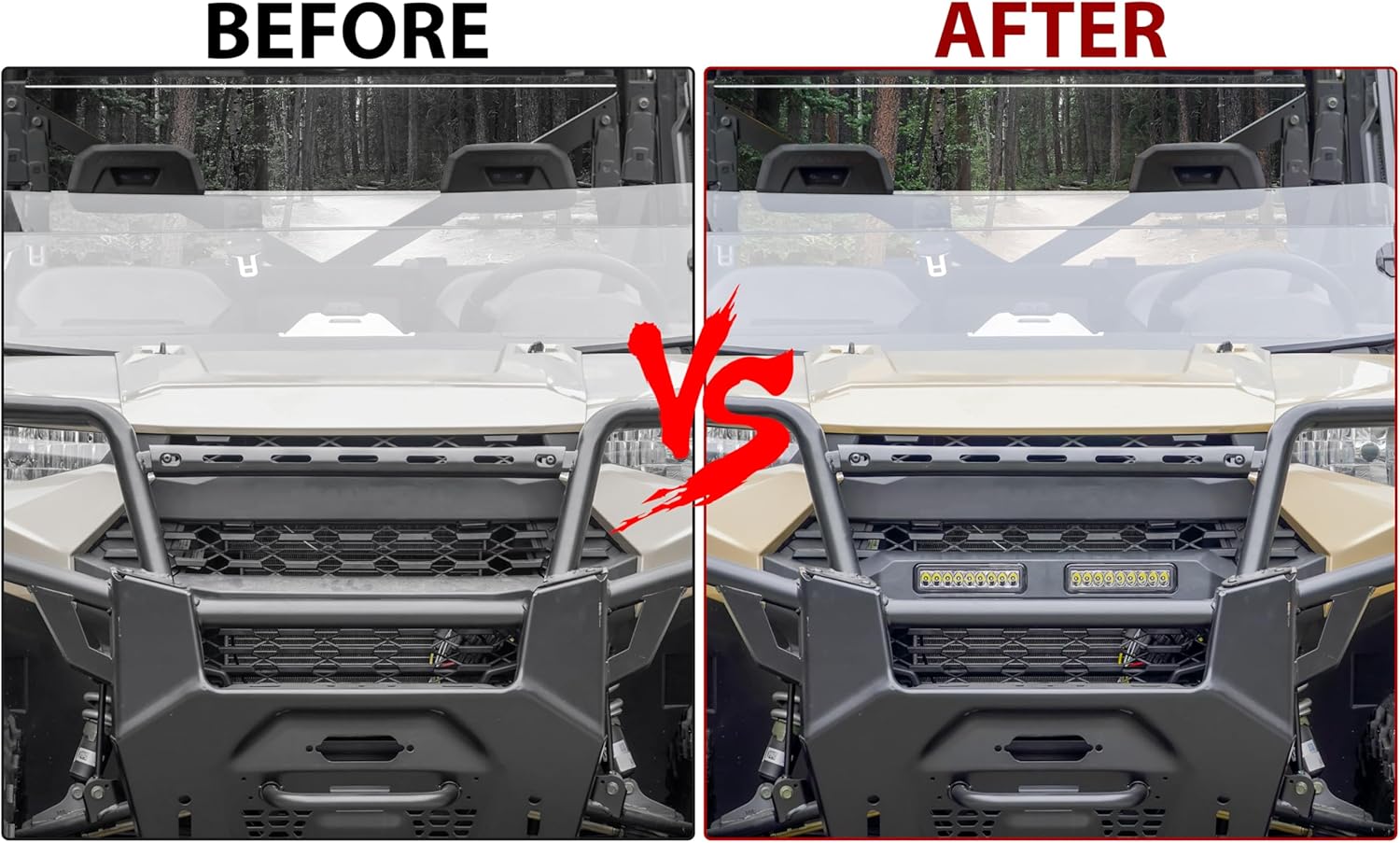 SAUTVS Front Mesh Grill for Ranger XP 1000 2020-2024, Waterproof Black Mesh Grille with LED Light Bar for Polaris Ranger XP 1000 2020-2024 Accessories (1PCS)