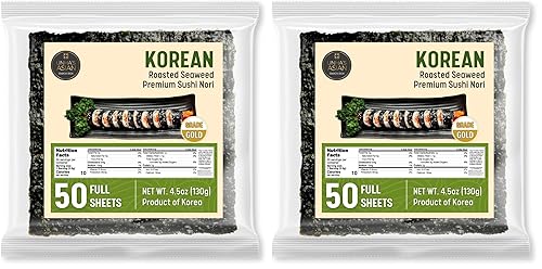 Miniatura 7 de Yaki Sushi Nori Gold Grade, algas tostadas (50 hojas completas) totalmente naturales, rollos de sushi, Kimbap, Gimbap, bolsa resellable, haz tu