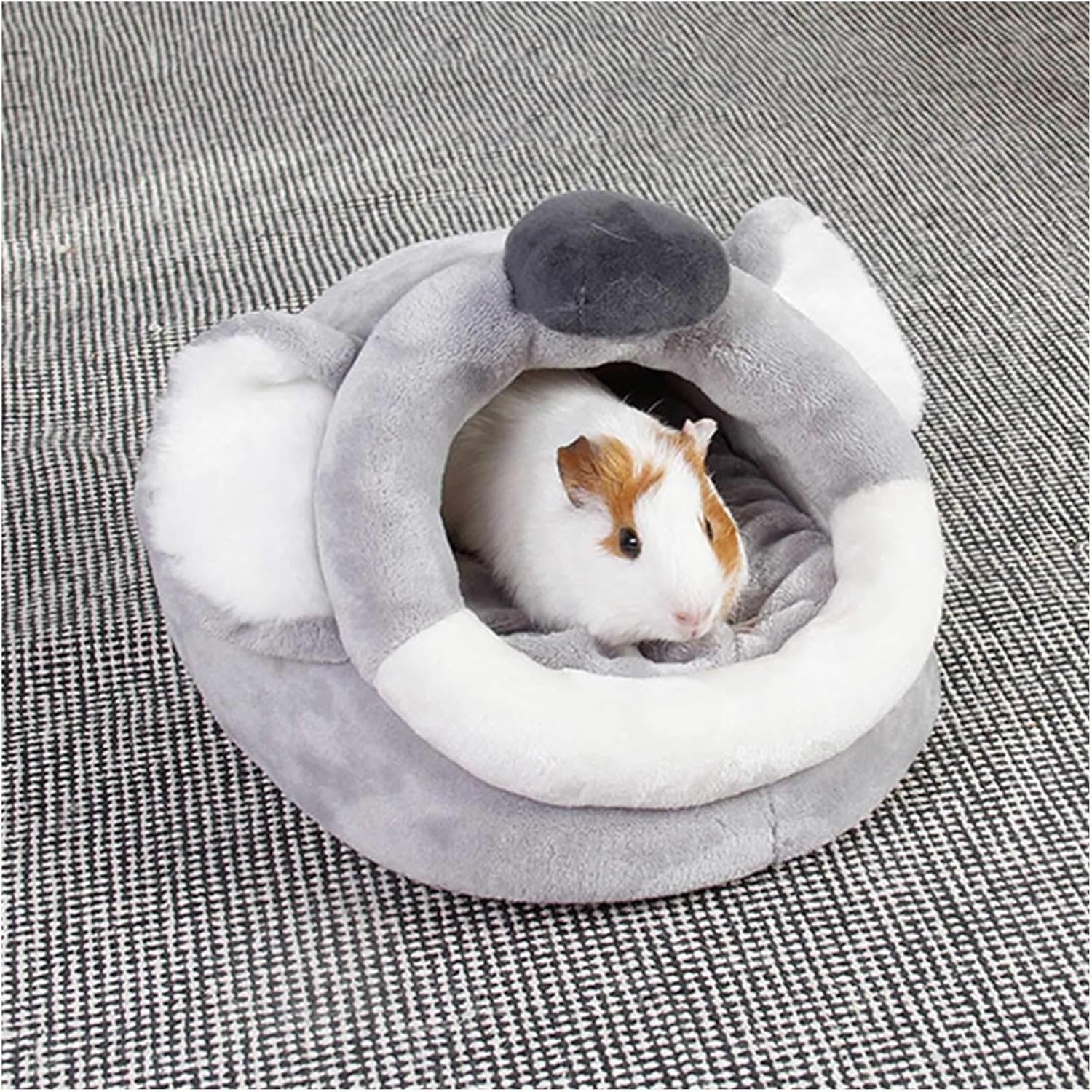 Small Animal Hideout Bed - Winter Warm Plush Nest for Hamsters, Hedgehogs & Guinea Pigs, Removable Flannel Lining with Non-Slip Bottom(A,S)