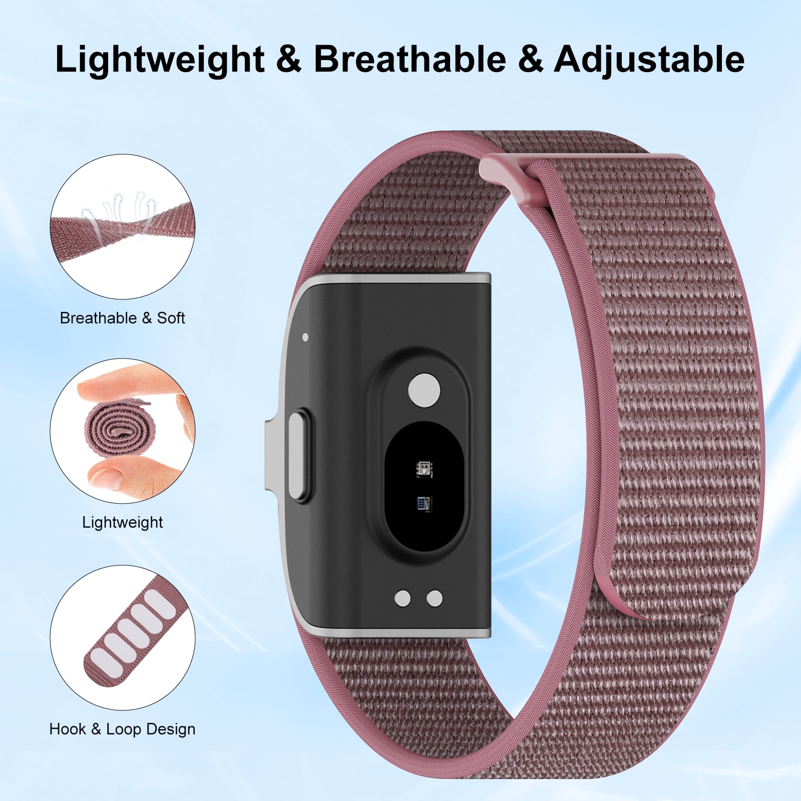 ZOOROO 3-Pack Nylon Loop Sport Replacement Bands Compatible with Hume Health Band, Soft Breathable Adjustable Wrist Band for Hume Band Replacement Strap Wristband for Fitness Tracker Women Men — view 2