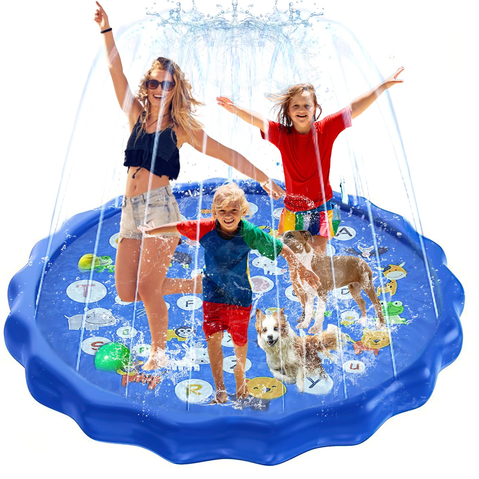 Tappetino Irrigatore per Cani, SilverChry 170cm Splash Sprinkler Pad, Tappetino Gioco d'Acqua Bambini, Giochi d Acqua pa Giardino Cani, Tappetino Irrigatore Antiscivolo per Bambini e Cani (lettera)
