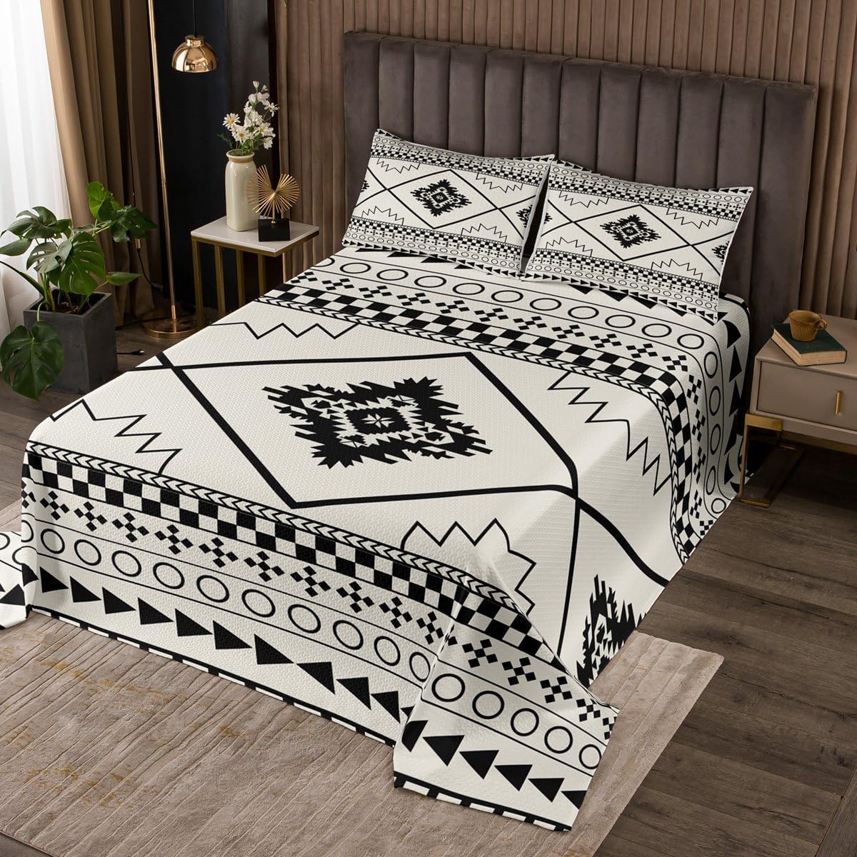 Manfei Aztec Print Kids Bedspread King Size,Western Cowboy Southwest Tribal Coverlet Set for Boys Girls Adults,Abstract Geometric Patchwork Quilted Coverlet,Brown Retro Bedding Quilt,2 Pillowcases