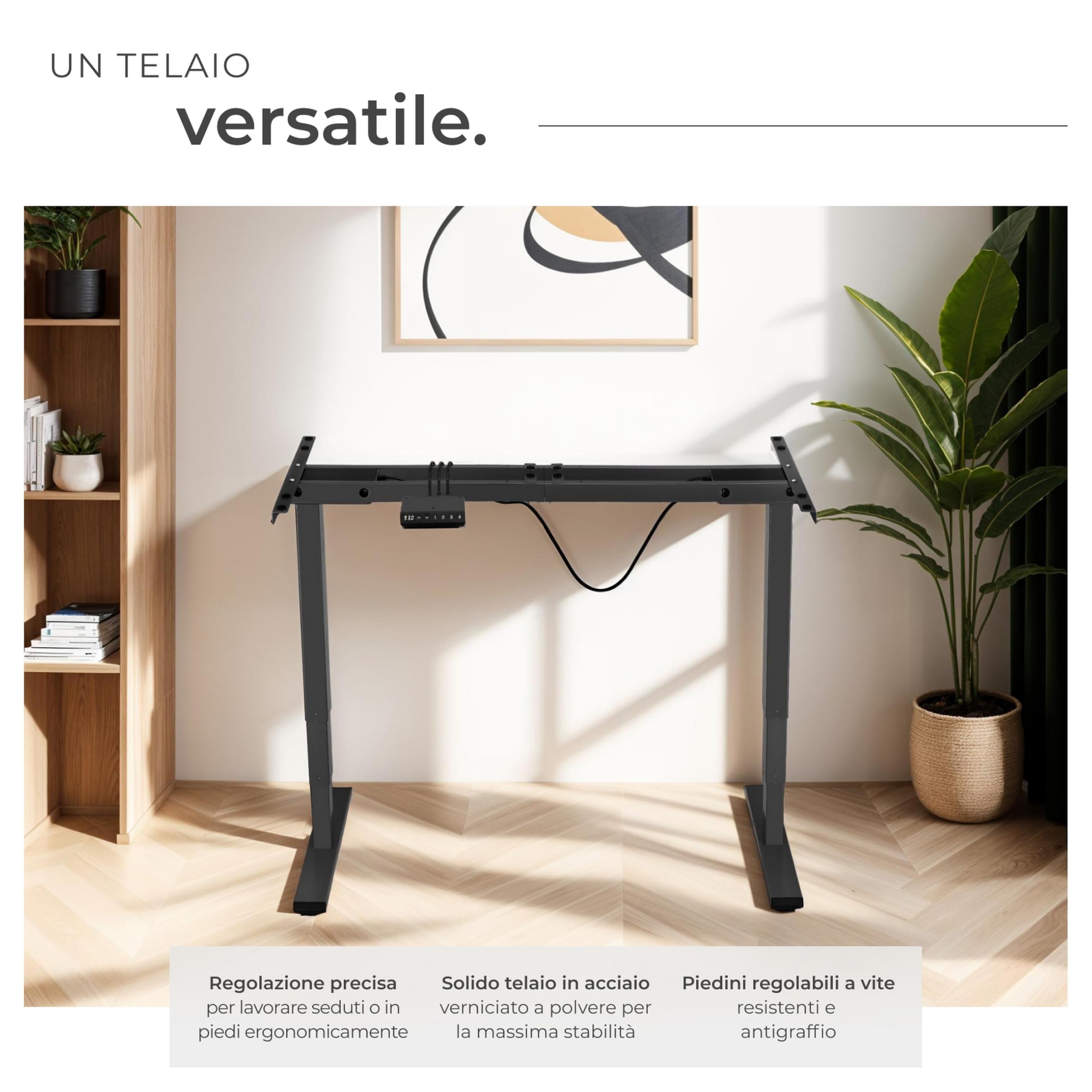 tectake® Telaio per Scrivania Regolabile in Altezza, 110-168 x 60 x 60-125 cm, 2 Motori Elettrici 52W cad, Memoria Posizioni, Tavolo Ufficio, Scrivania Gaming, Studio, Capacità max 100 kg - Nero
