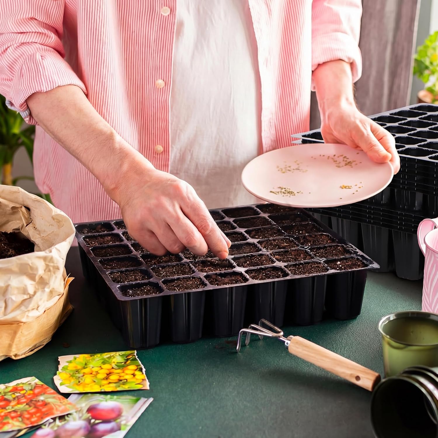 20 Pack 32 Cell Seed Starter Tray for 1020 Tray, Seed Starter Tray for 1020 Tray, Deep Cell Seed Starter Tray with Drainage Holes for Seed Germination, 10.24"×10.24", 2.17" Height