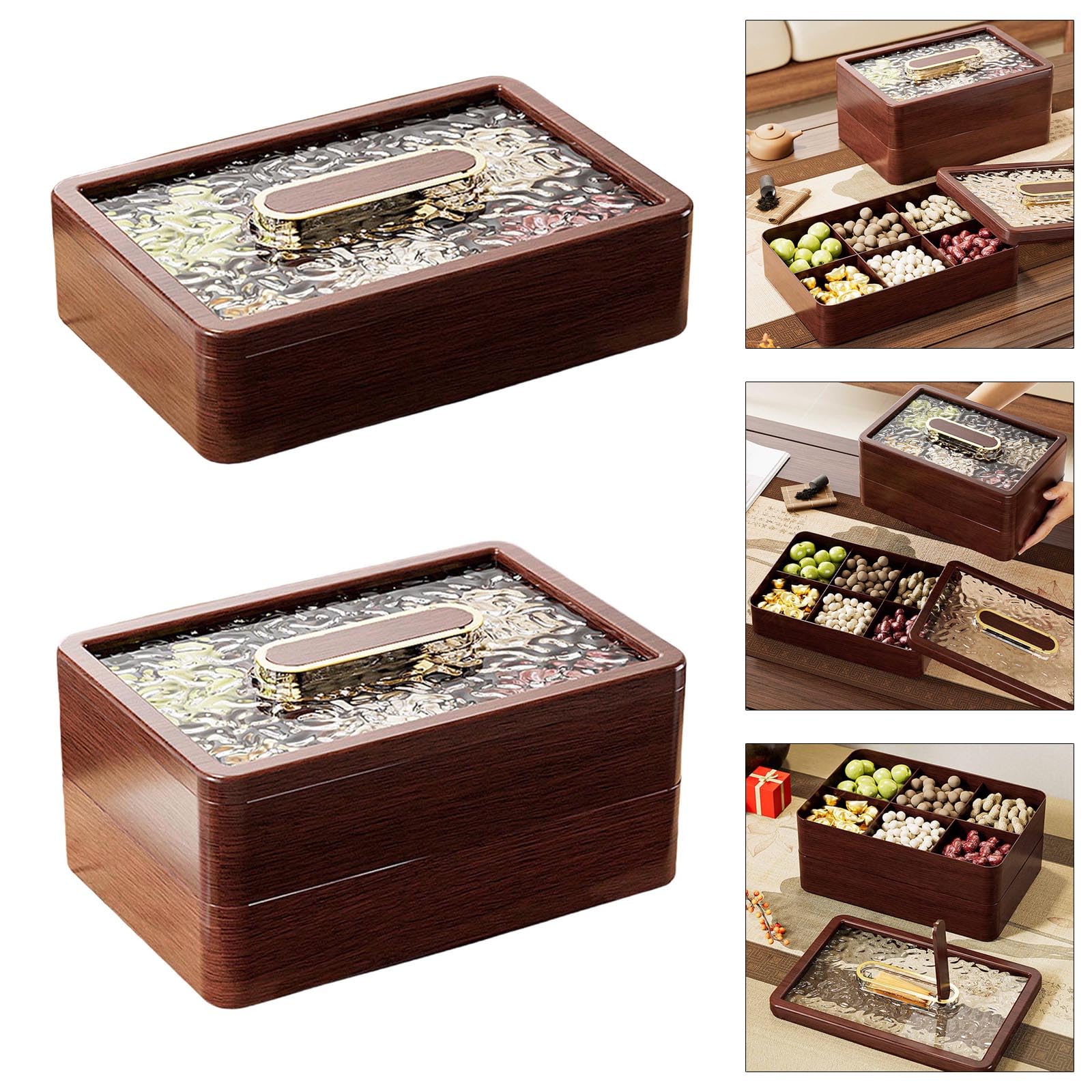 Misright Wood Pattern Dry Fruit Serving Box Elegant Sealed Snacks Storage Container With Lid For Kitchen Or Office Organization