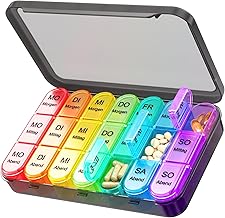 Daviky Pill Box 7 Days 3 Compartments Pill Box Morning Noon Evening Medicine Box 7 Days 3 Compartments with Large Separate Compartments Small Travel Weekly Pill Box for Vitamins / Medicines