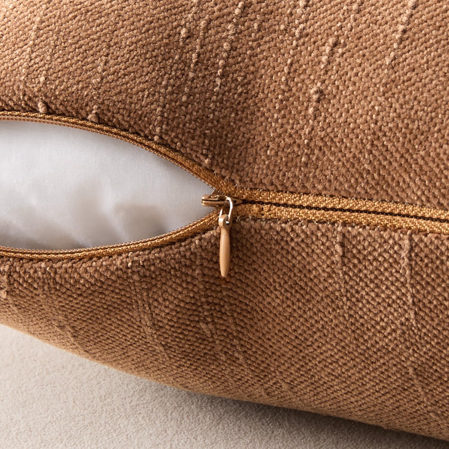 EMEMA Pack of 2 Decorative Chenille Throw Pillow Covers 20x20 Inch Soft Neutral Farmhouse Textured Cushion Cases with Zipper for Couch Sofa Bedroom Living Room Home Decor, Camel - Image 7