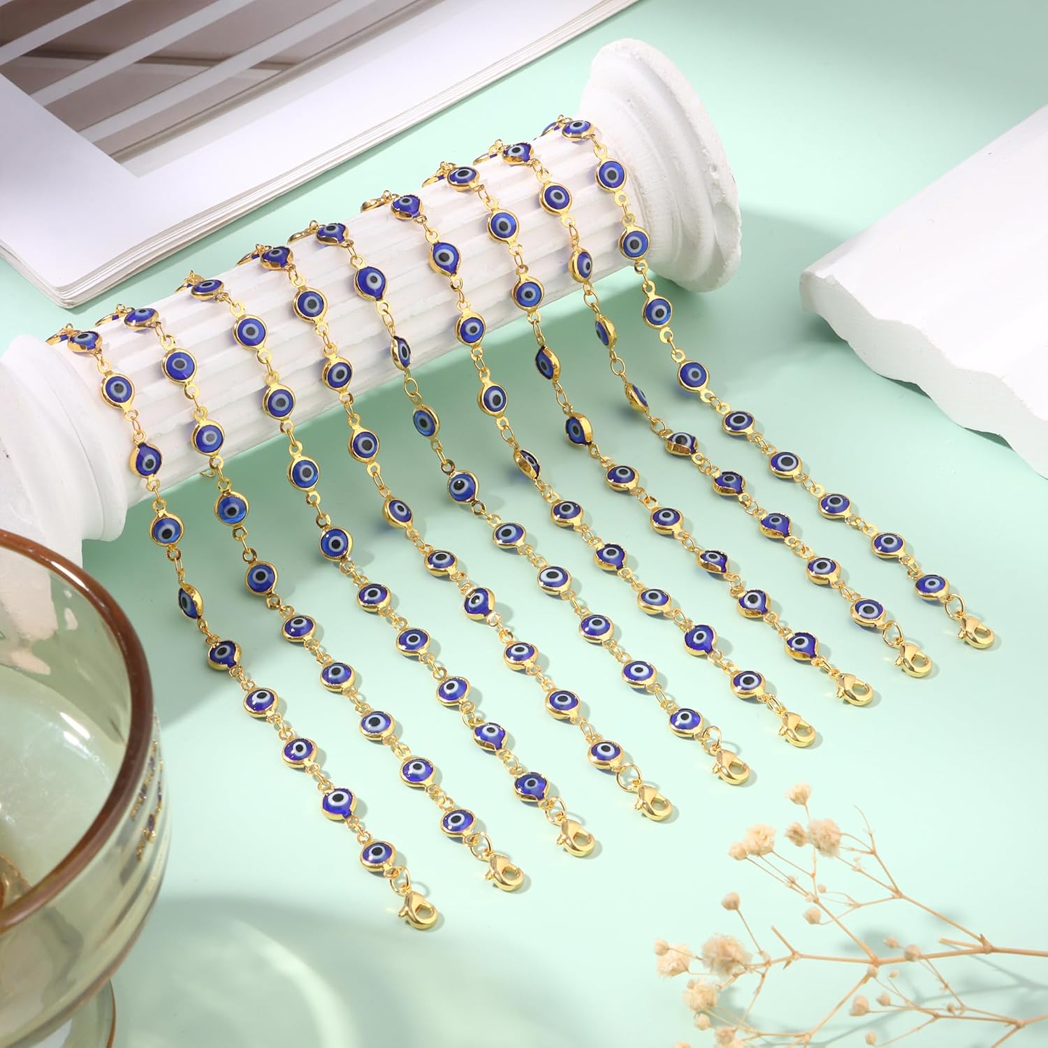 MOZAKA 9pcs Evil Eye Bracelet for Women - 18K Gold Plated Multicolored Evil Eye Bracelets Protection Bracelet Ojo Turco Amulet Lucky Jewelry Gifts with Meaning Card - Image 6