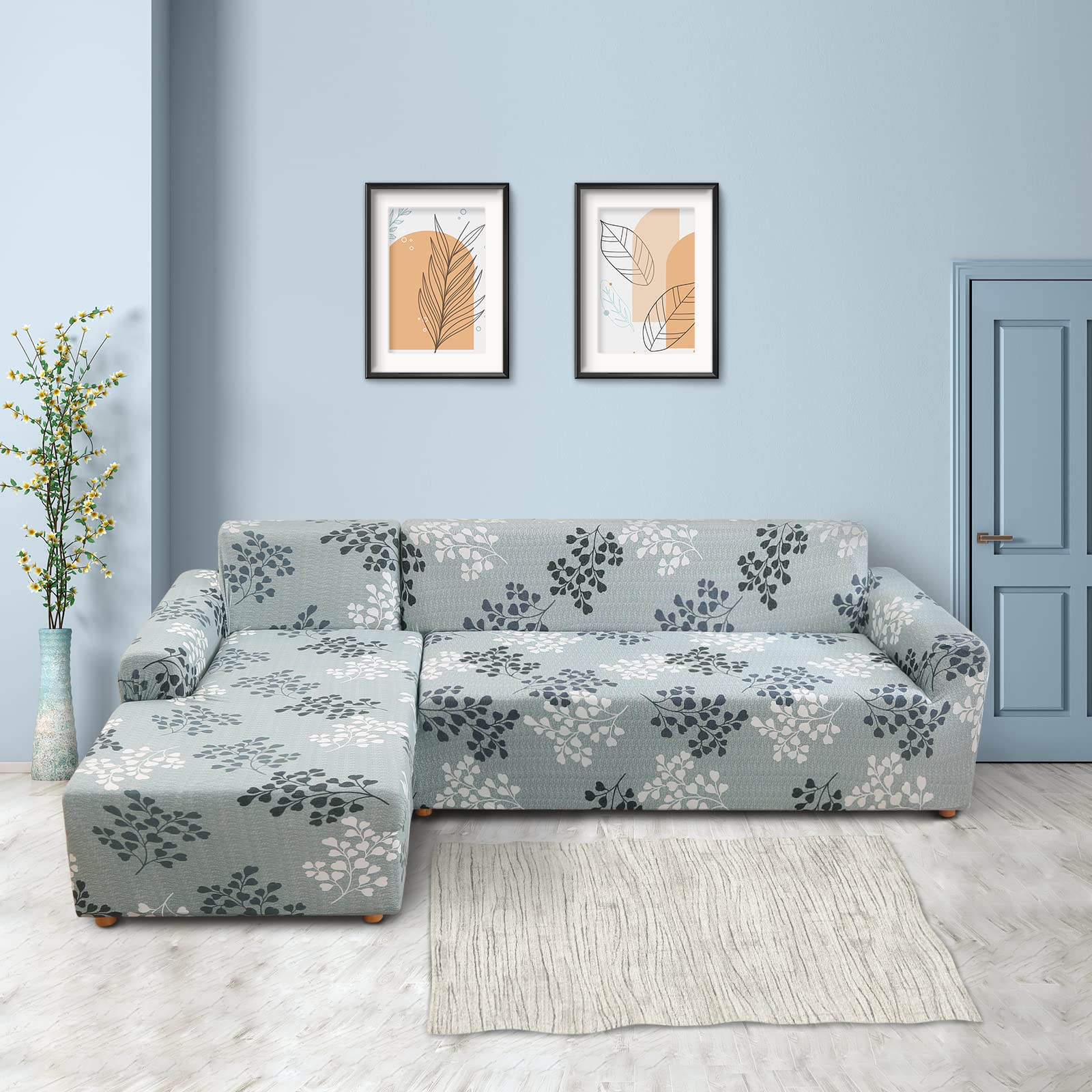 Lydevo Copridivano con Penisola Elasticizzato,Copridivano Angolare a Sinistra/Destra Universale con 2 Federi,Fodere Divano Penisola Forma di L,Chaise Longue Sofa Cover(2+2 Posti,Foglie D'autunno)