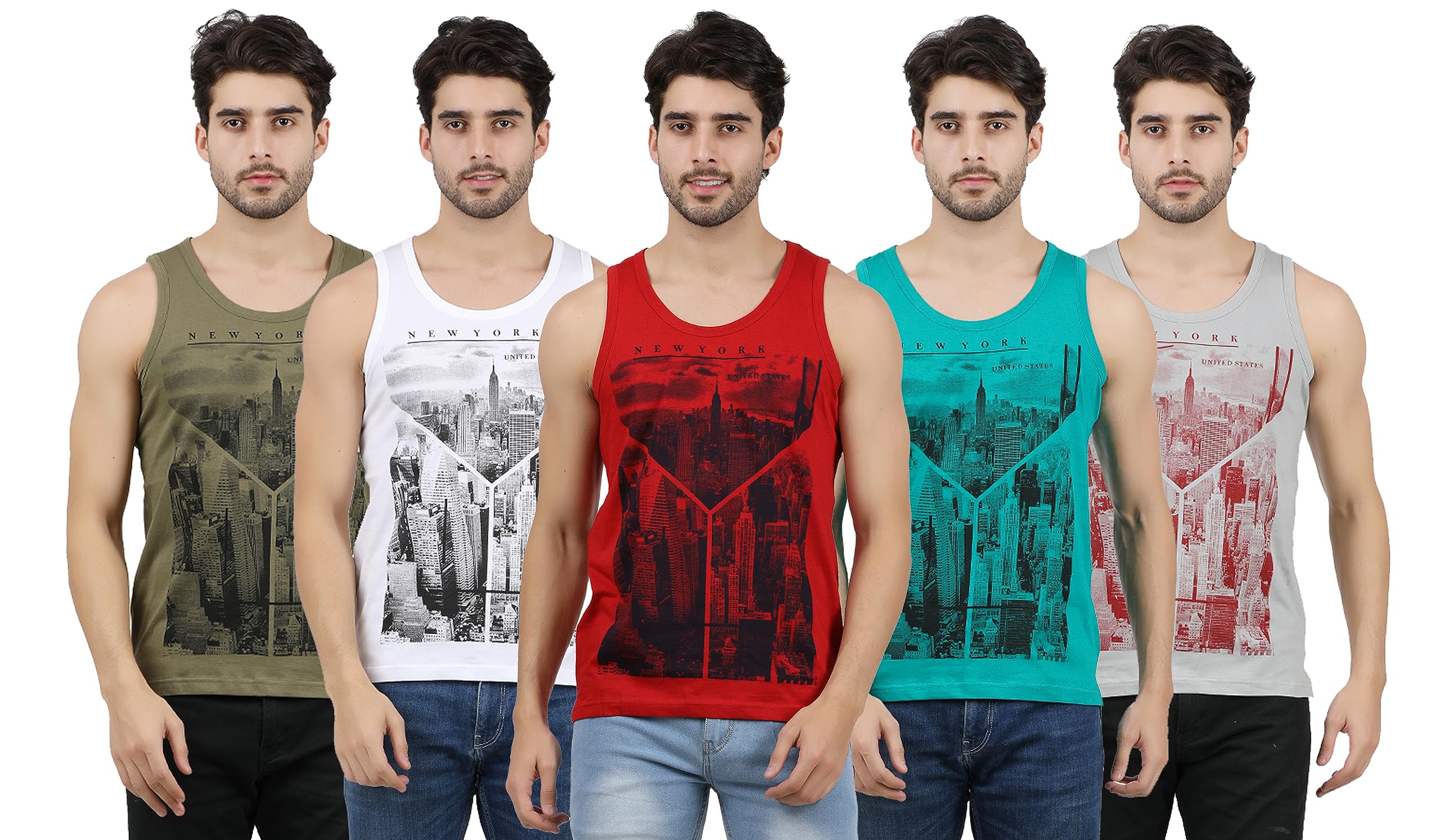 Men's Regular Fit Cotton Printed Vest (New York City-Pack of 5)-image-7