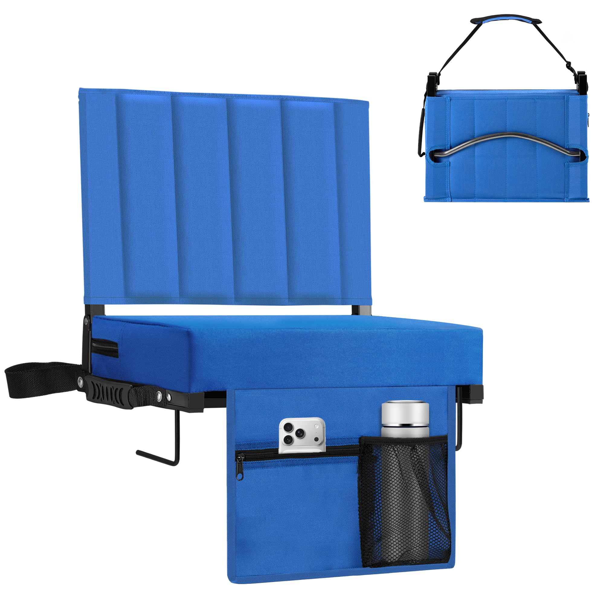 Halituny Stadium Seat for Bleachers with Back Support, Portable Bleacher Seat with Wide Comfy Padded Cushion, Metal Hook, Folding Stadium Chair with