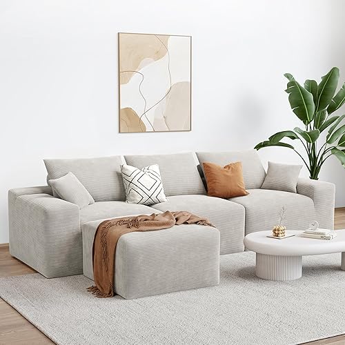 Miniatura 1 de LIKIMIO Sofá deshuesado de 120 pulgadas para sala de estar, asiento profundo, cómodo sofá de nube seccional con otomana móvil, no requiere montaje,