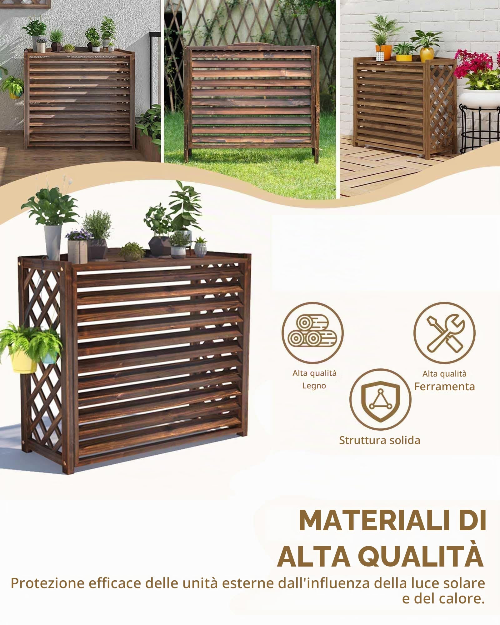 Copri Condizionatore da Esterno in Legno Massiccio, Impermeabile Copricondizionatori Esterni Legno per Decorazione di Terrazze, Balconi E Patio(Medium)
