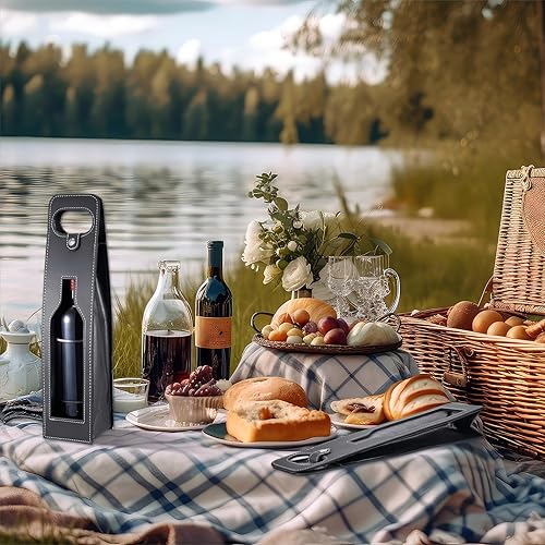 Miniatura 5 de Abbylike 4 bolsas de vino reutilizables de cuero para vino, bolsa de vino, bolsa de vino, bolsa de vino para una sola botella, bolsas de regalo de