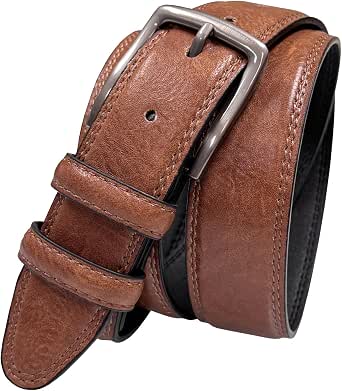Men's Vegan Faux Leather Belt Classic Work Business Dress Belt 1-3/8" (35mm) Wide