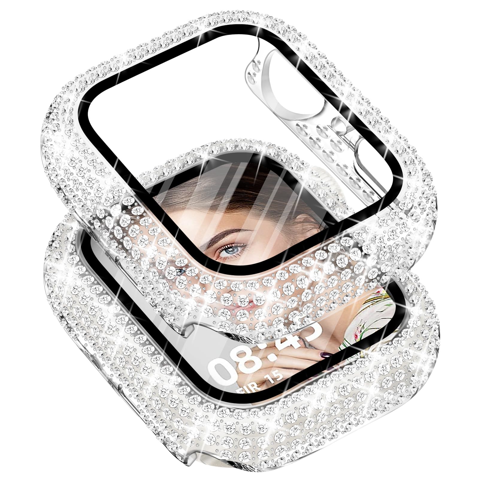 Newlibery Bling Watch Case with HD Screen Protector Women Compatible with Apple Watch 40mm Full Diamond Protective Face Cover PC Frame Protector for