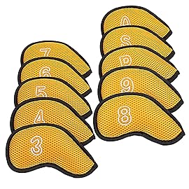 10Pcs/Pack New Meshy Golf Iron Covers Set Golf Club Head Cover Fit Most Irons (Yellow)