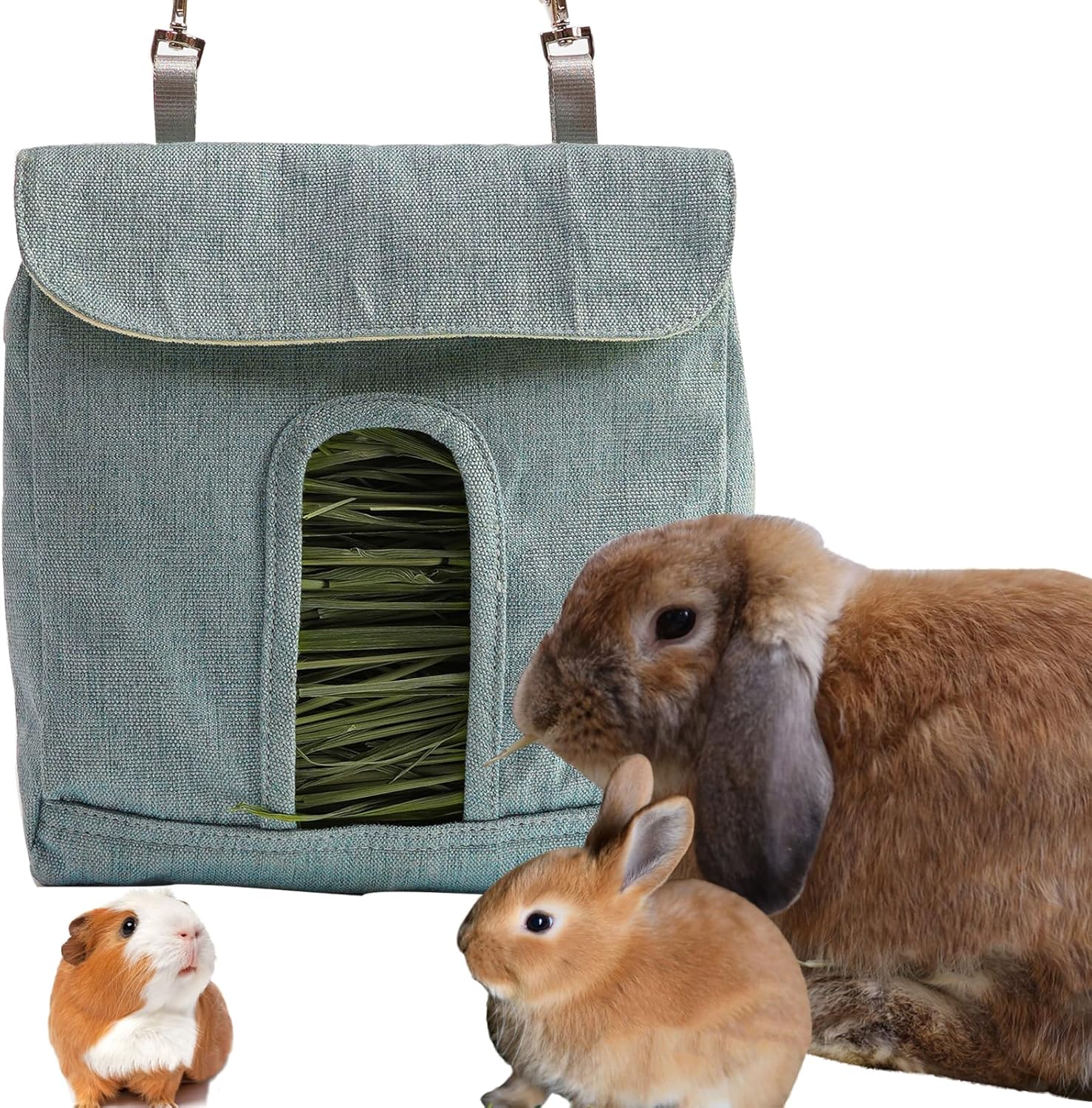 Rabbit Hay Feeder Bag, Guinea Pig Hay Feeder Storage,Sack Hay Bag Feeding Bag Storage for Chinchilla Hamsters Rabbit Guinea Pig Small Animals (M, Blue)