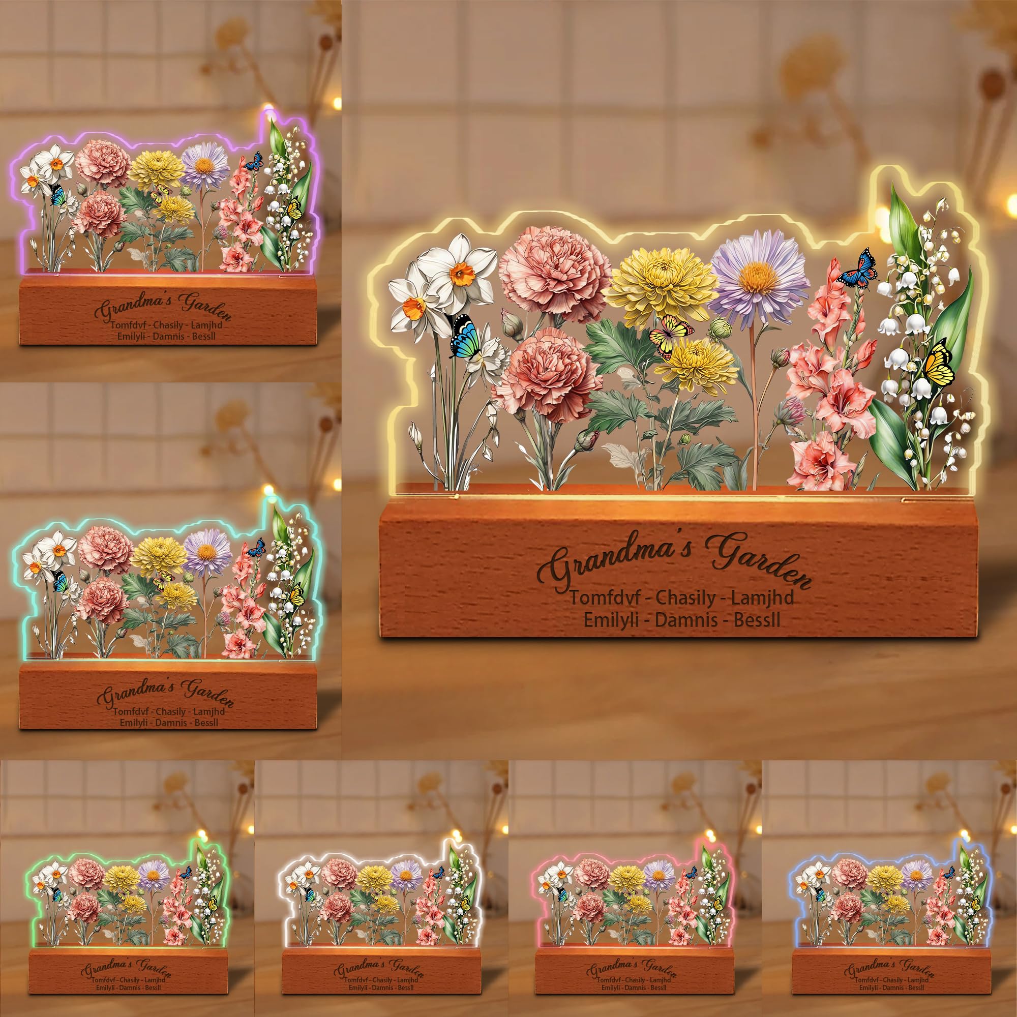 Personalized Acrylic Night Light,Custom Acrylic Lamp with Character Design Photos,Personalized Photo Gifts for Mom from Daughter Son,Mothers Birthday Gifts for Mama Women (Birthday Flowers-01)