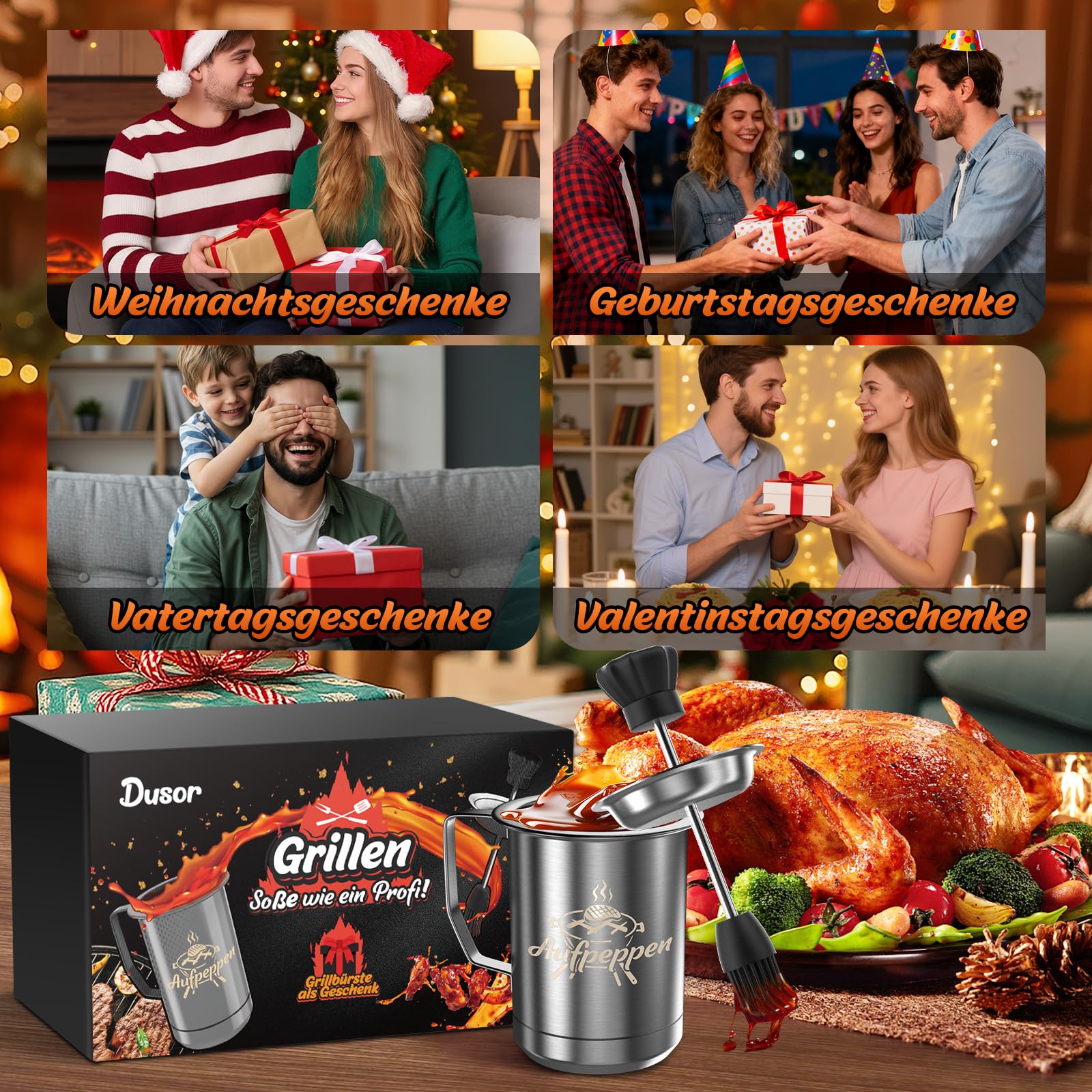 Dusor Regali per uomini, spazzola per barbecue, regali di compleanno per papà/lui/nonno, regali da uomo per calze di Natale per uomini/donne, regali per papà accessori per barbecue