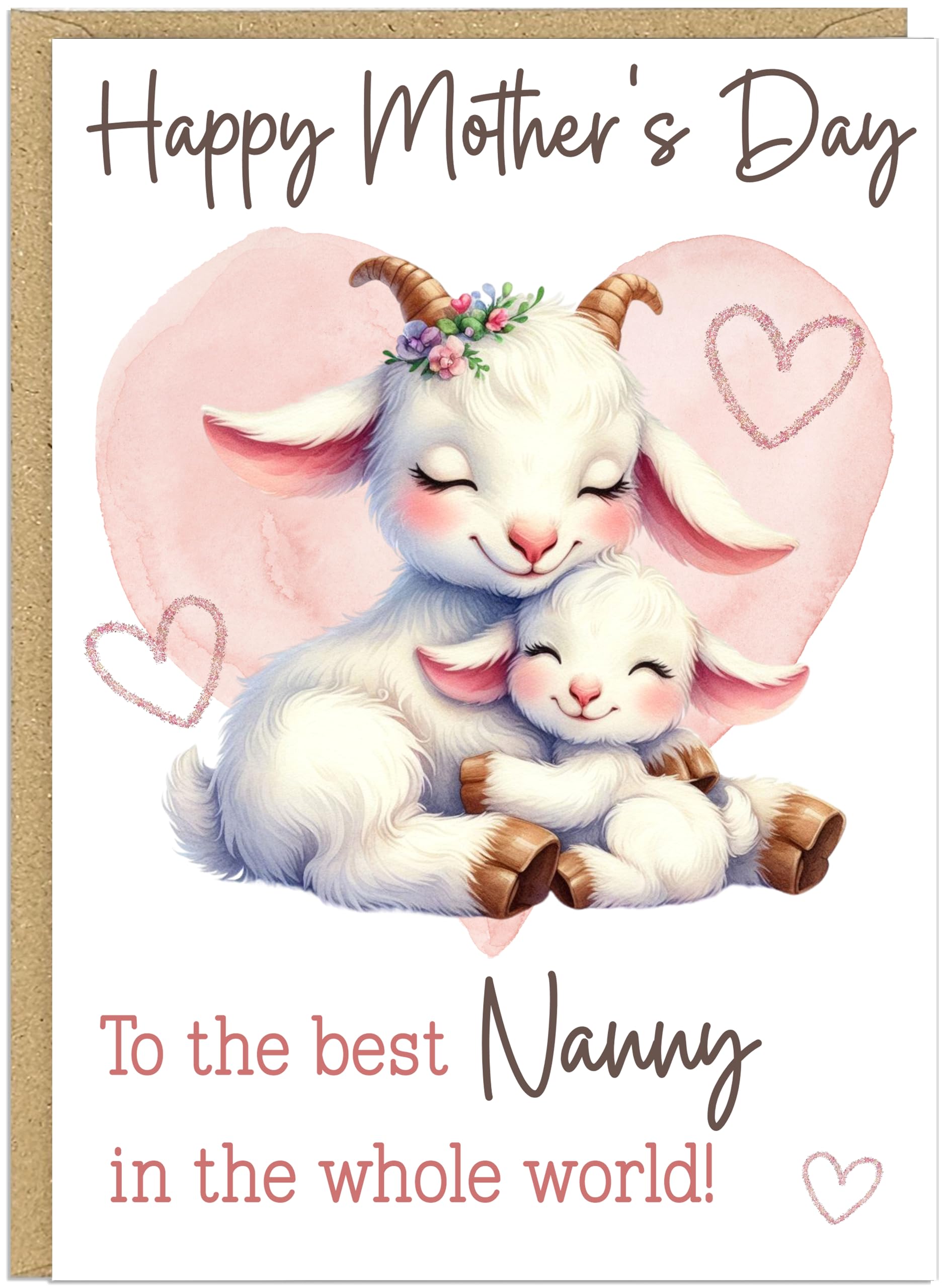 Personalised Happy Mother's Day Greeting Cards Custom Own Name For Mummy Mum Grandma Nanny Nan Best in World Cute Heart Animal Designs in A5 (Goats)