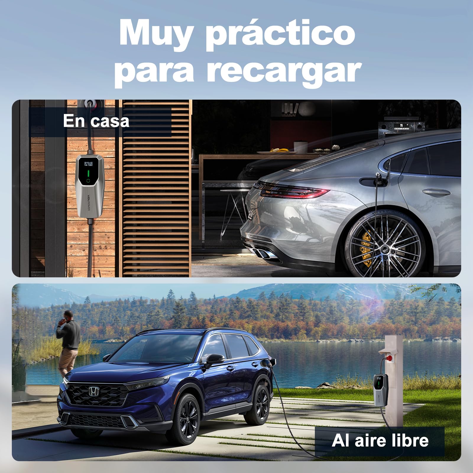 VDLPOWEREU Cargador de Coche Eléctrico 11kW Trifásico Tipo 2 CEE Socket (5 Pin) EV Cargador Wallbox Estación de Carga Móvil Ajustable 6-16A 5 Meter, Cable de Carga Compatible con EV PHEV