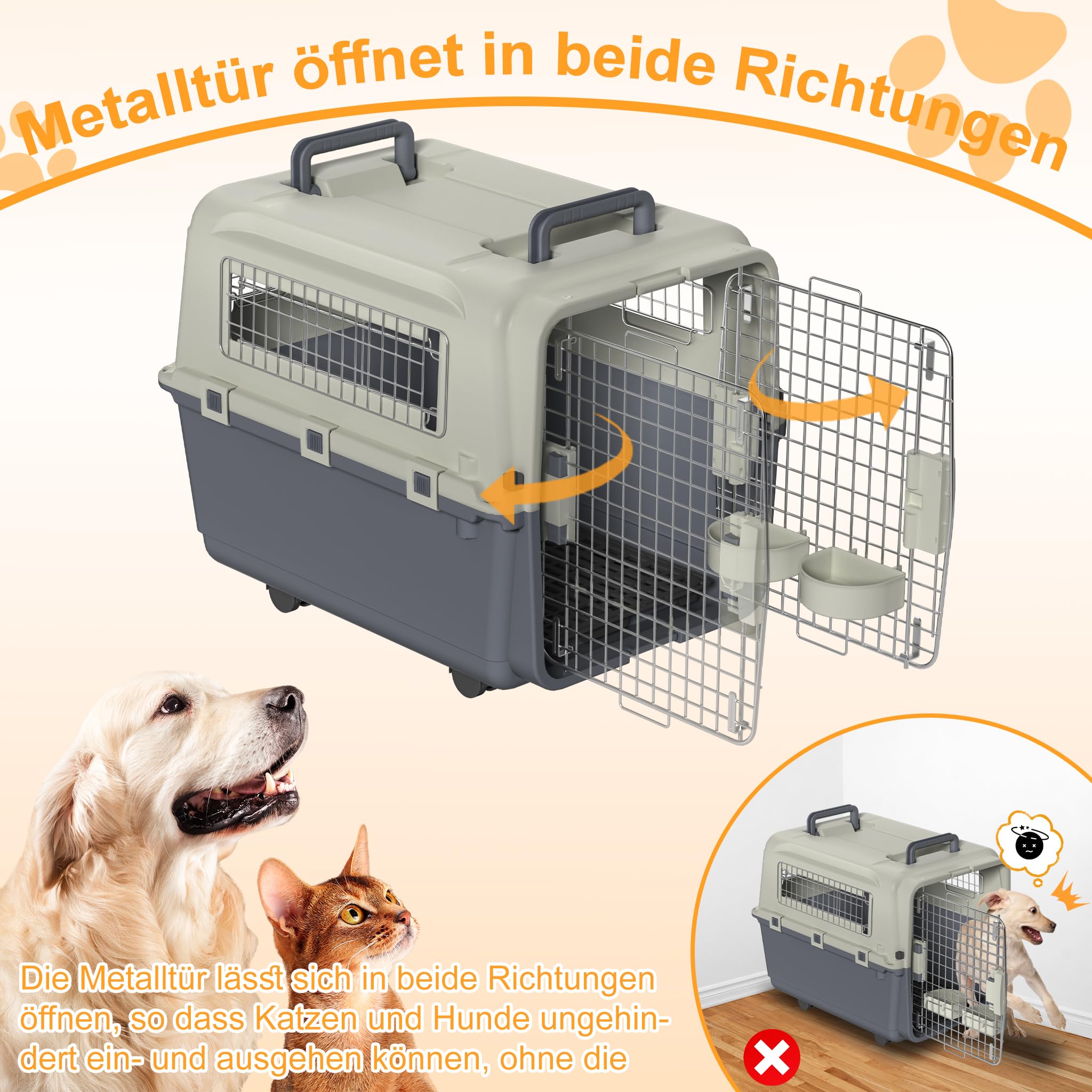 Trasportino per cani e gatti, 67 x 51 x 58,5 cm, con chiusura di sicurezza e ruote, trasportino per auto, aereo e viaggio, fino a 12,5 kg
