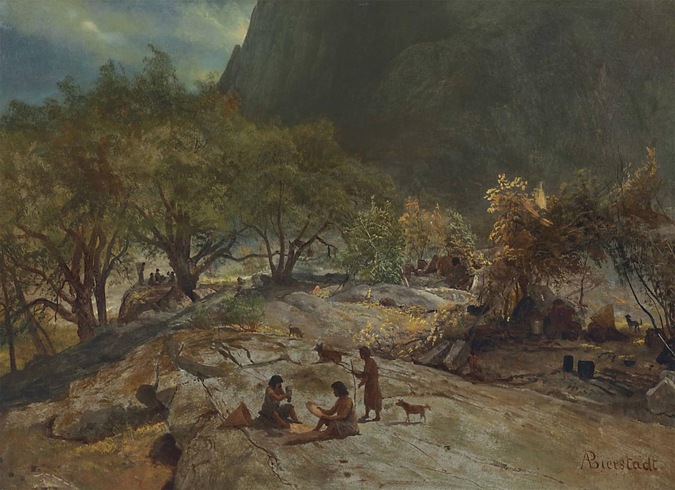 Artxlxxbn No Frame Famous Prints Artwork Pictures Poster Painting Art Mariposa Indian Encampment Yosemite Valley California By Albert Bierstadt Artwork Landscape Pictures For Home Decor 60X90cm
