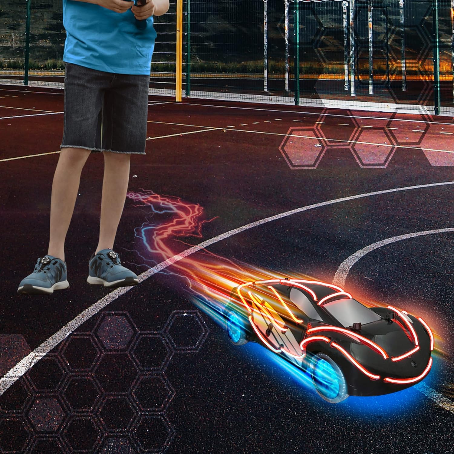 Underside of LumiTek R/C Drift King car showing battery compartment