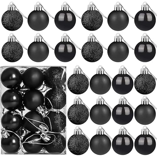 24 Count Mini Black Ornaments for Mini Christmas Tree, Small Shatterproof Christmas Tree Ornaments Balls Party Decorations, 1.2 Inch