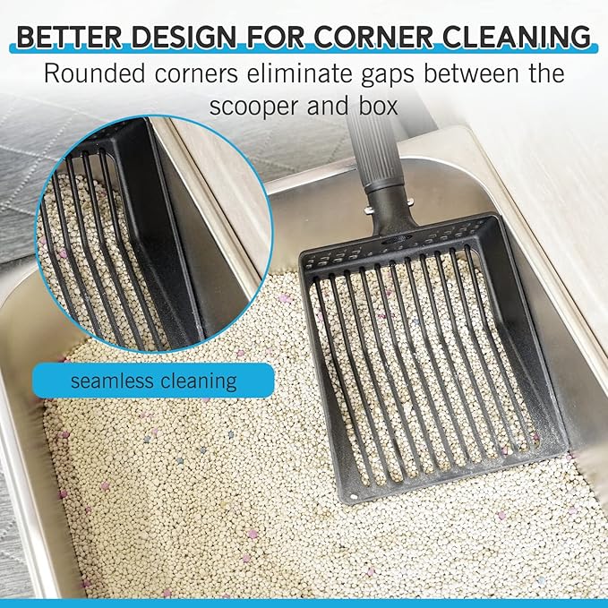 This heavy duty cat litter scooper is a must-have tool for any cat owner looking to simplify the task of cleaning their pet's litter box. Its versatility, durability, and ease of use make it a practical and convenient solution for keeping your cat's litter box clean and odor-free. Say goodbye to messy and inefficient scooping methods with this reliable and effective cat litter scoop. Description by ChatGPT.