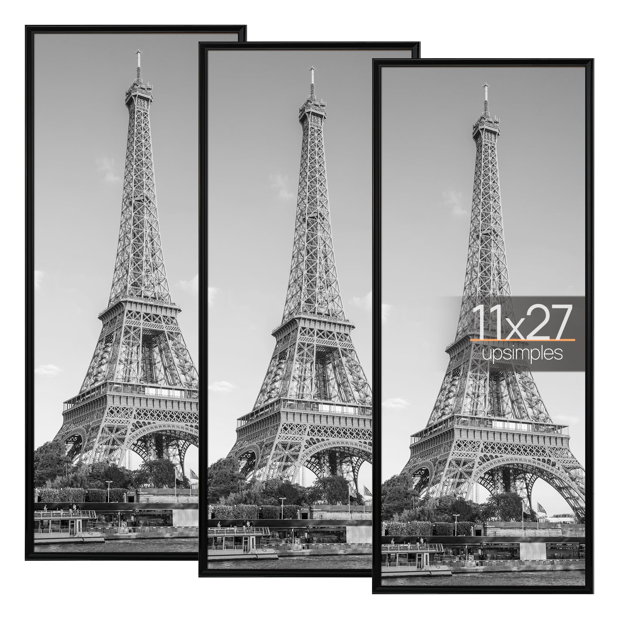 upsimples 11x27 Poster Frame, Easy Slide-In Assembly, Black, 3 Pack | Gallery Wall 11 x 27 Picture Frames Set for Family, Wedding, Christmas, Easy to Change Photos Black 11x27