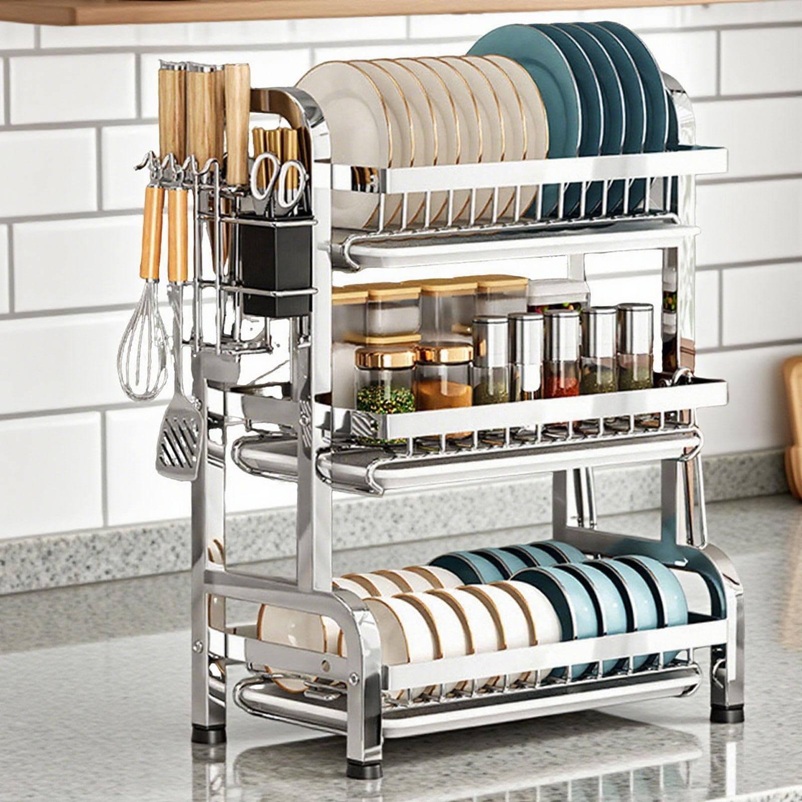Scolapiatti con Scolapiatti, Griglia per Lavello in Acciaio Inox, Vaschetta Raccogligocce per L'organizzazione di Ristoranti, Hotel, 43 Cm X 23.5 Cm X
