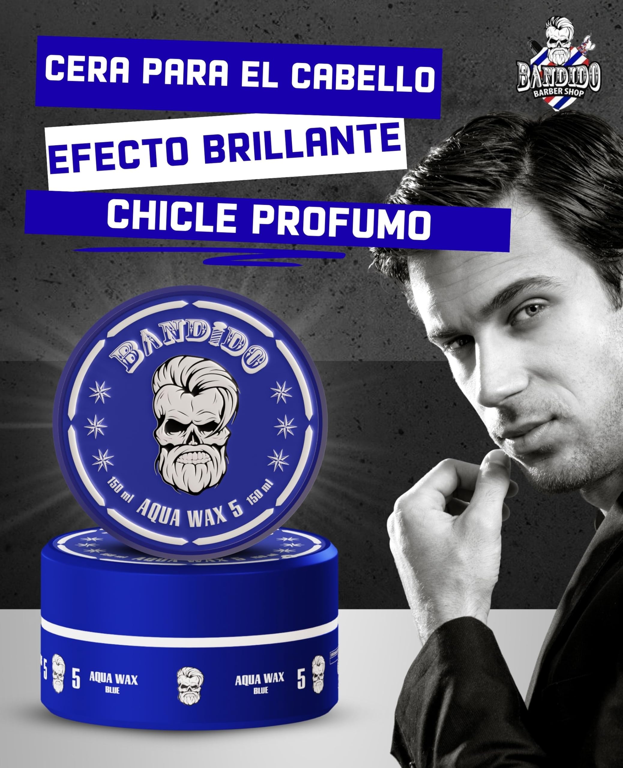 BANDIDO Aqua Hair Wax No. 5 – wosk do włosów dla mężczyzn o średniej przyczepności i owocowym zapachu gumy do żucia – Cera dla mężczyzn 150 ml – połysk & Edge Control do wszystkich rodzajów włosów