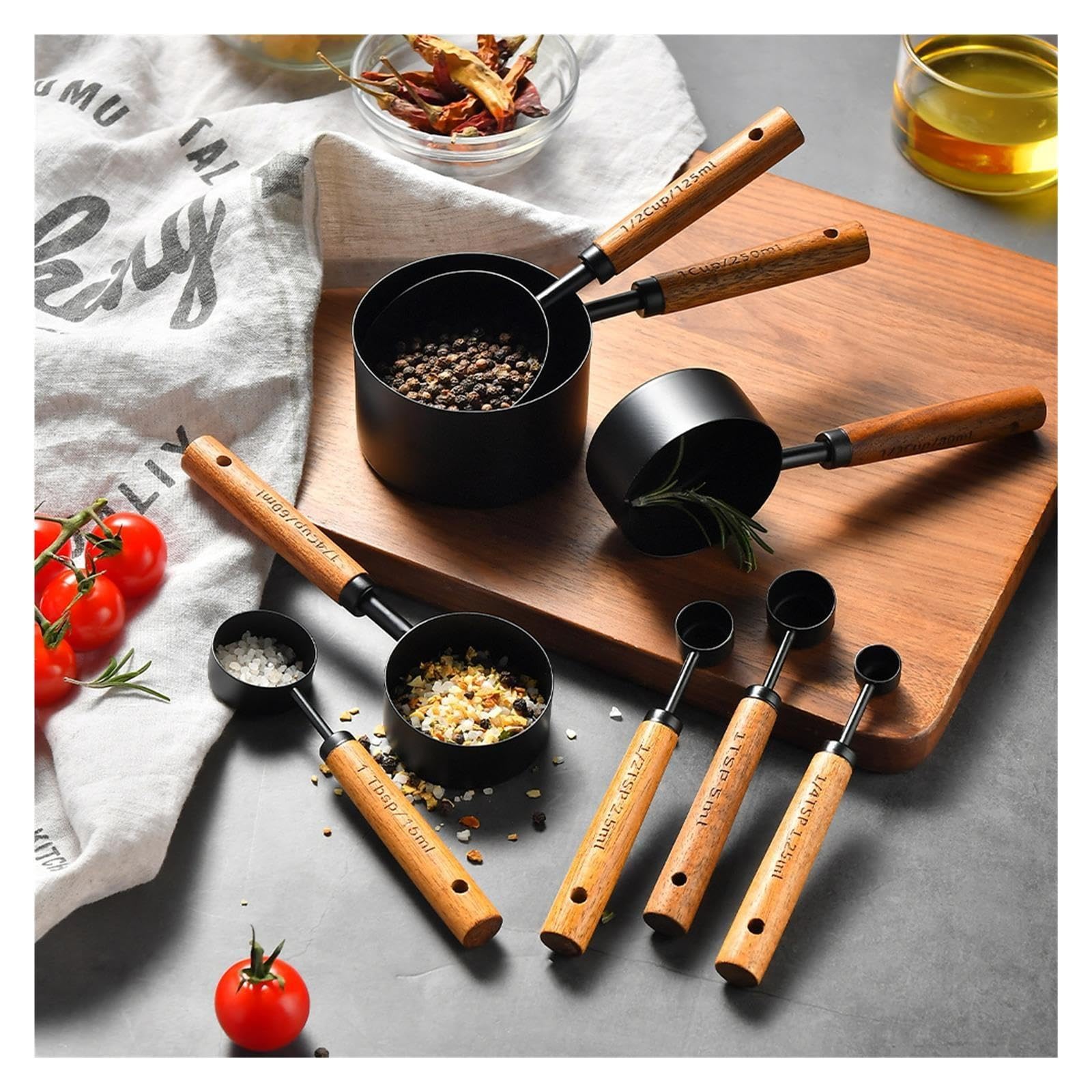 Set 4 piezas tazas y cucharas medidoras acero inox chapado en oro | Herramientas de medición graduadas para repostería y cocina(Origin-4PS-A)