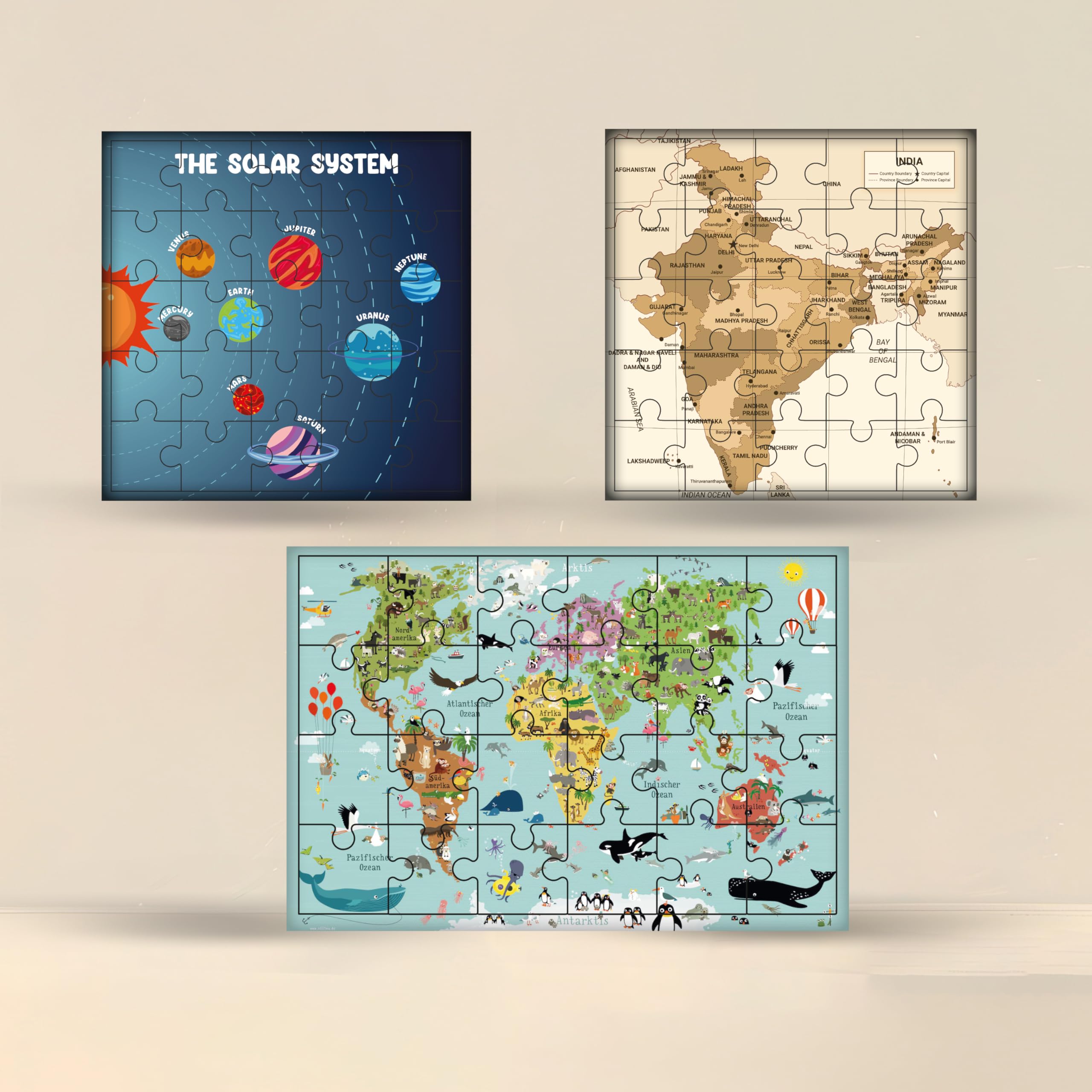 SIGNOOGLE Set of 3 Jigsaw Puzzles for Kids & Children Age 3+| Kids Puzzle Game Board Gift (Solar Space & Map) (B0D1YH7H95) Amazon Price History, Amazon Price Tracker