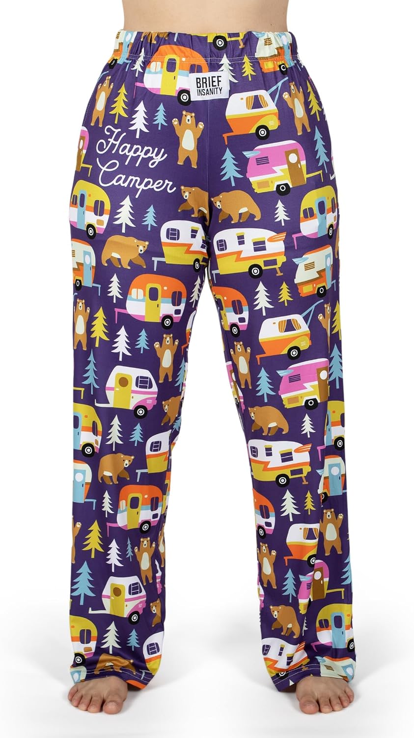 BRIEF INSANITY Outdoors and Camping Pajamas - Funny Camping Pjs for Women and Men, Comfy, Ultra Soft, Novelty Pajama Bottoms