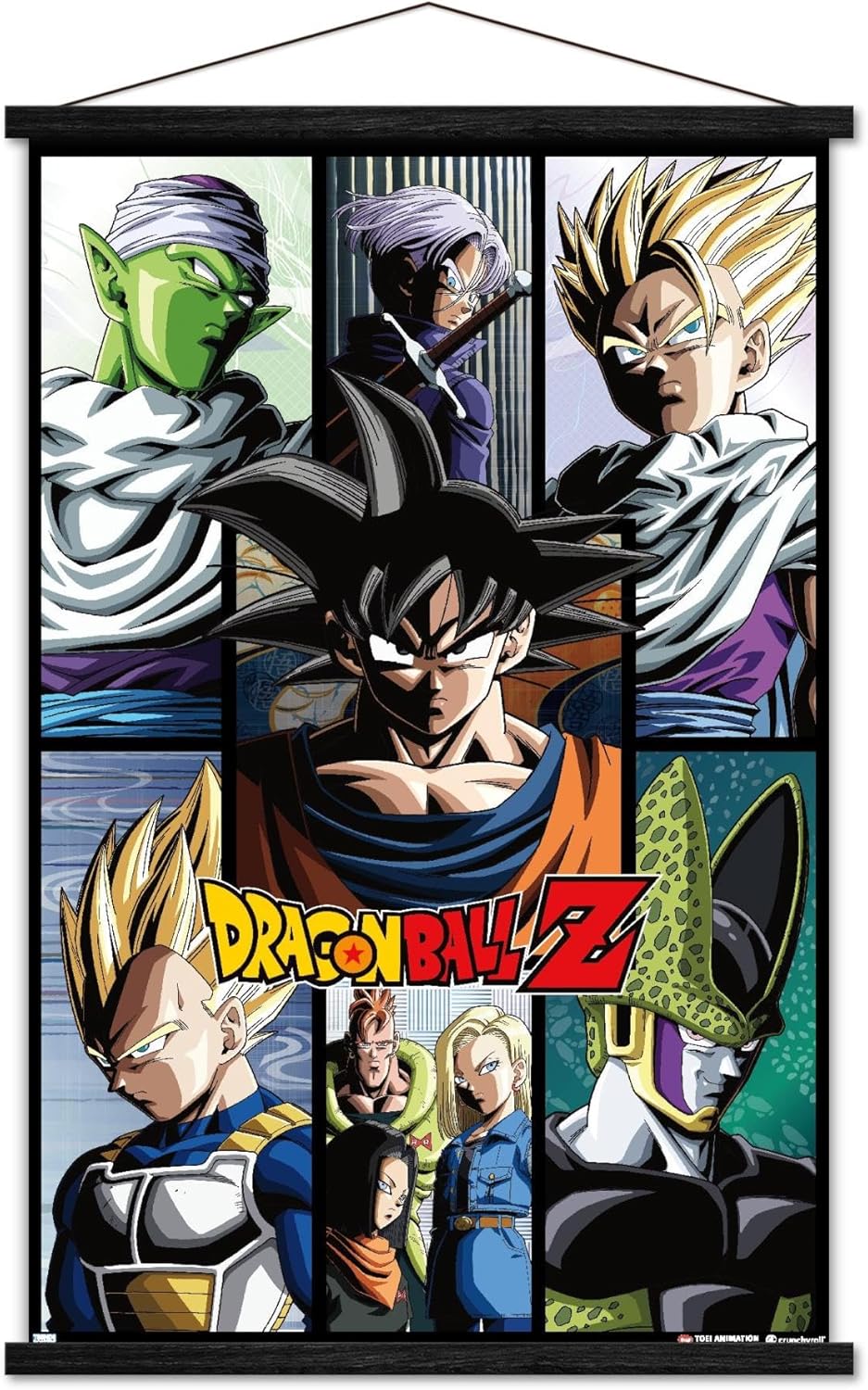 Trends International Dragon Ball Z - Grid Wall Poster with Magnetic Frame, 22.37" x 34.00", Print and Black Hanger Bundle