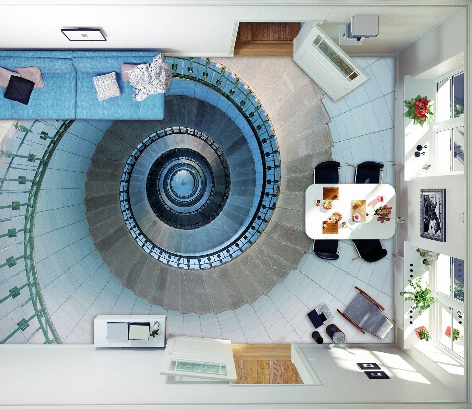 Cartel De Decoración De Piso Murales de papel pintado para suelo de escaleras azules 3D, 250 * 175 cm Murales Pegatinas Cuarto de baño Vinilo autoadhesivo Papel tapiz