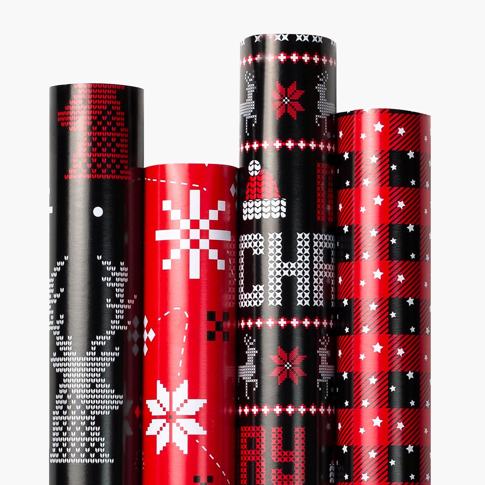 MAYPLUSS Christmas Wrapping Paper Jumbo Rolls - 30IN X 120IN - 4 Roll - Merry Christmas Reindeer Snowflake Plaid for New Year Holiday Party Kids