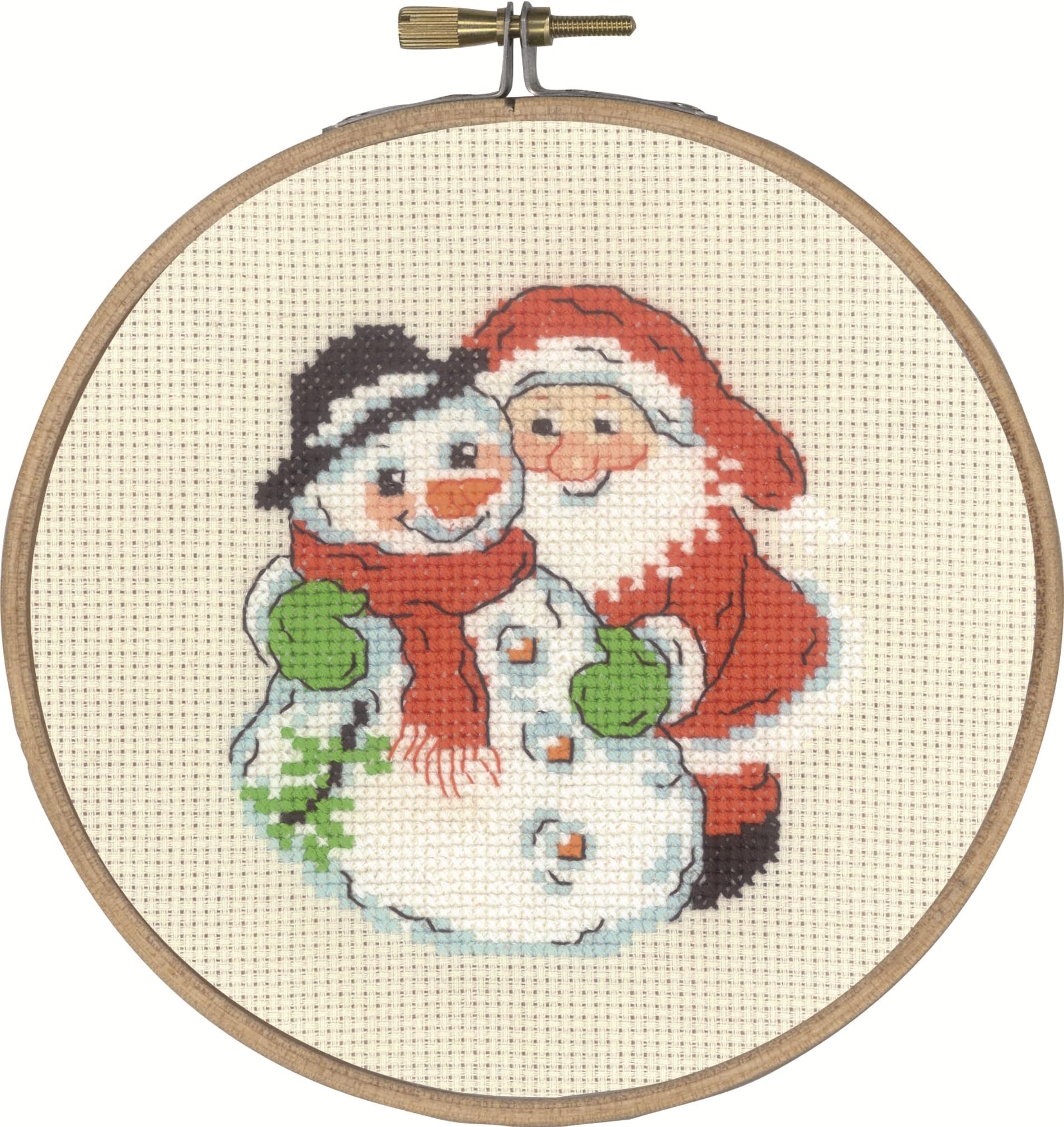 Permin Counted Cross Stitch Kit - Santa and Snowman Hugs - 15cm x 15cm