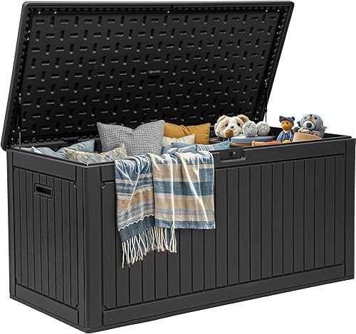 Vista 15 de Yitahome Caja de almacenamiento para exteriores de 32 galones, caja de resina resistente al agua para terraza, contenedor de almacenamiento