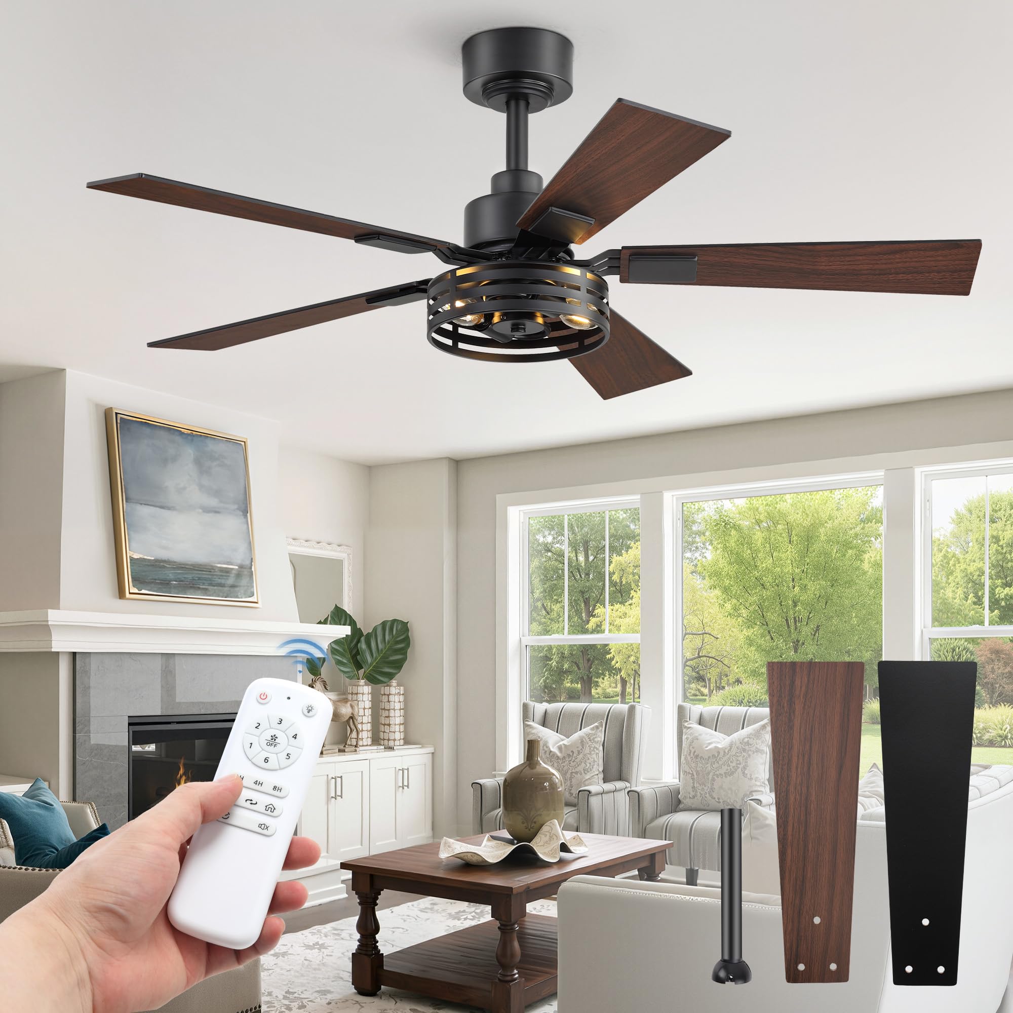 Ohniyou 38" Ceiling Fan With Lights & Remote – Small Outdoor/Indoor, APP Control, Silent DC Motor, Reversible Blades, Dimmable 3-Color LED