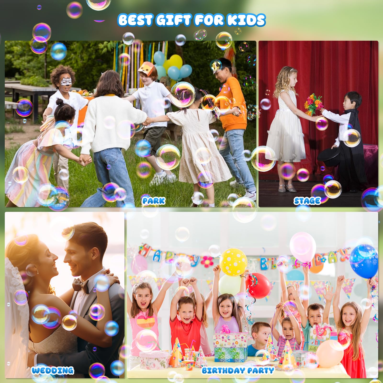 Machine à Bulles Portable De Mise à Niveau 20000 + Bulles/Min avec Solution à Bulles/LumièRe, Machine à Bulles pour Enfants,Cadeau D'extéRieur pour Mariage/Fête